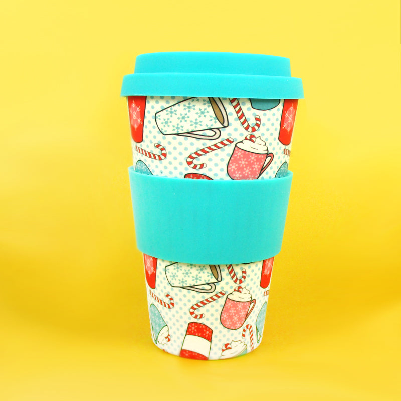 Eco-friendly Reusable Plant Fiber Holiday Travel Mug With Christmas Coffee Design