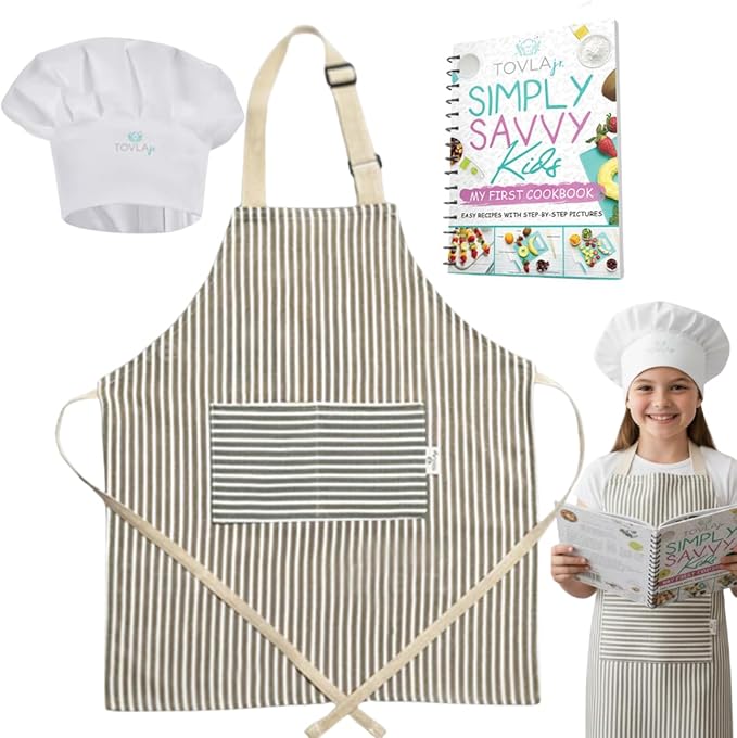 Tovla Jr. Apron & Cookbook Set | Kids Chef Apron, Hat & Recipe Book