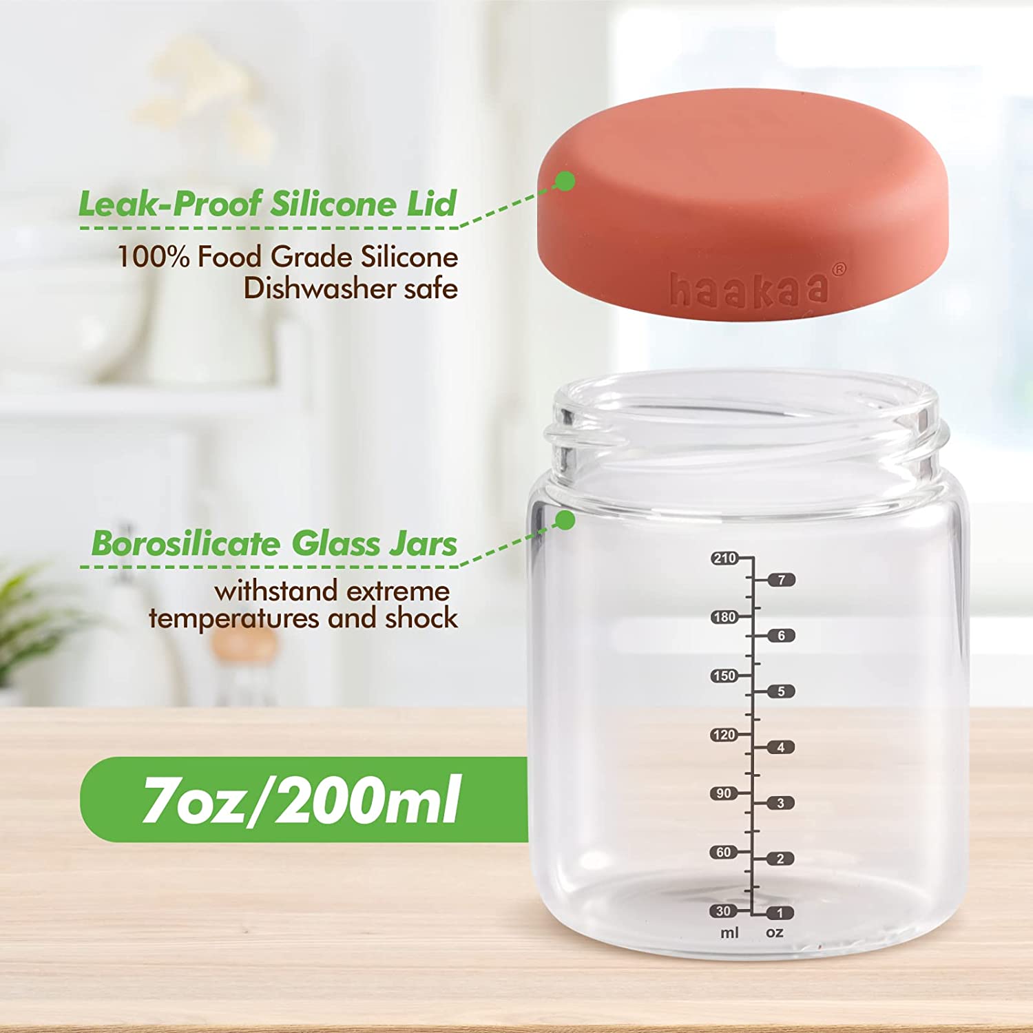 Haakaa Sealed Glass Storage Jar Set - 4 X 4oz + 2 X 7 Oz Glass Jars