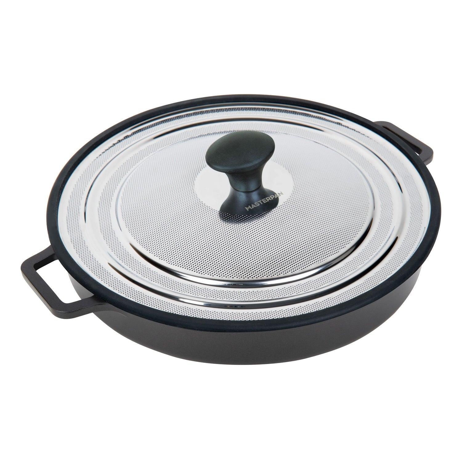 Masterpan Nonstick Stovetop Oven Grill Pan & Stainless Steel Lid, Black 12" (30cm)