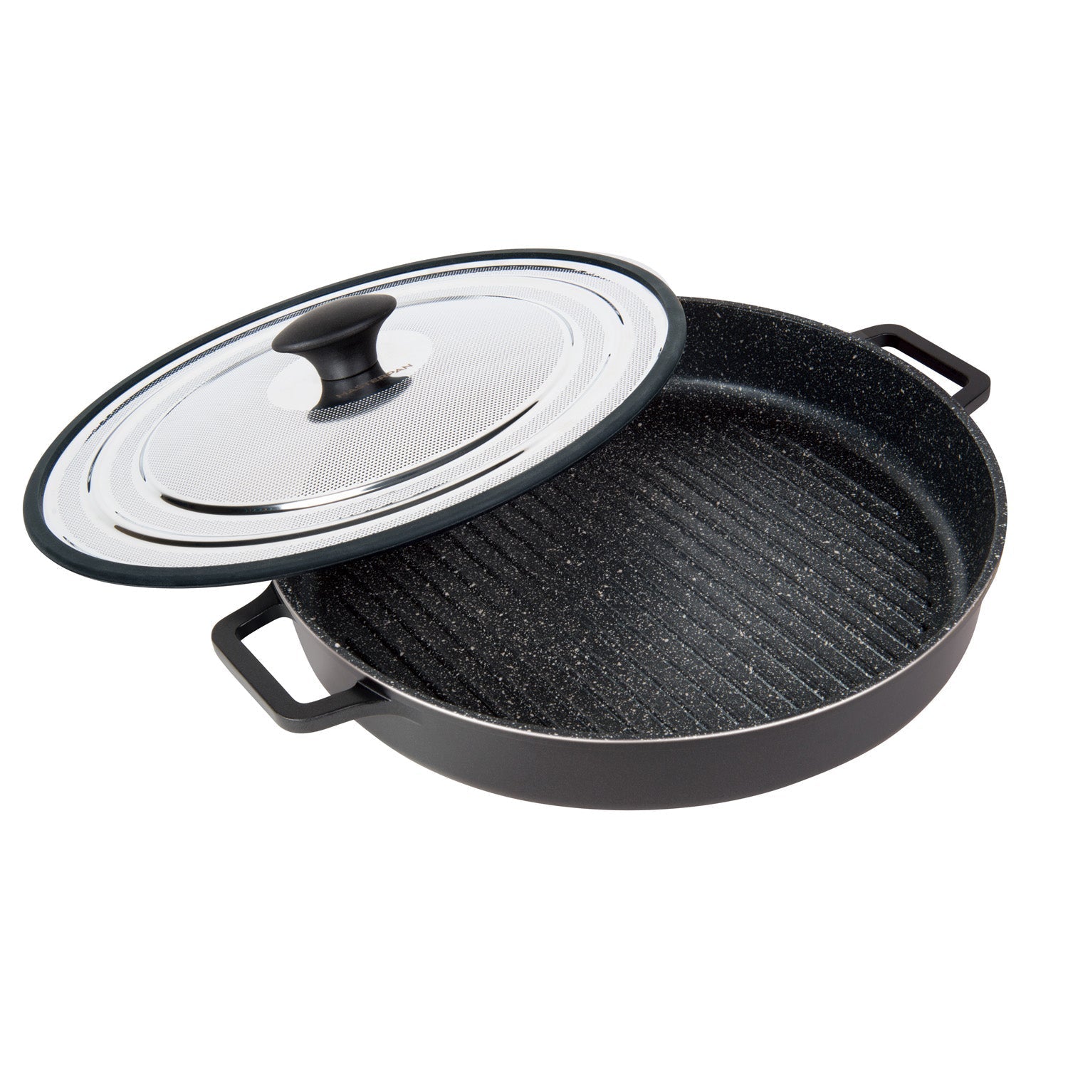 Masterpan Nonstick Stovetop Oven Grill Pan & Stainless Steel Lid, Black 12" (30cm)