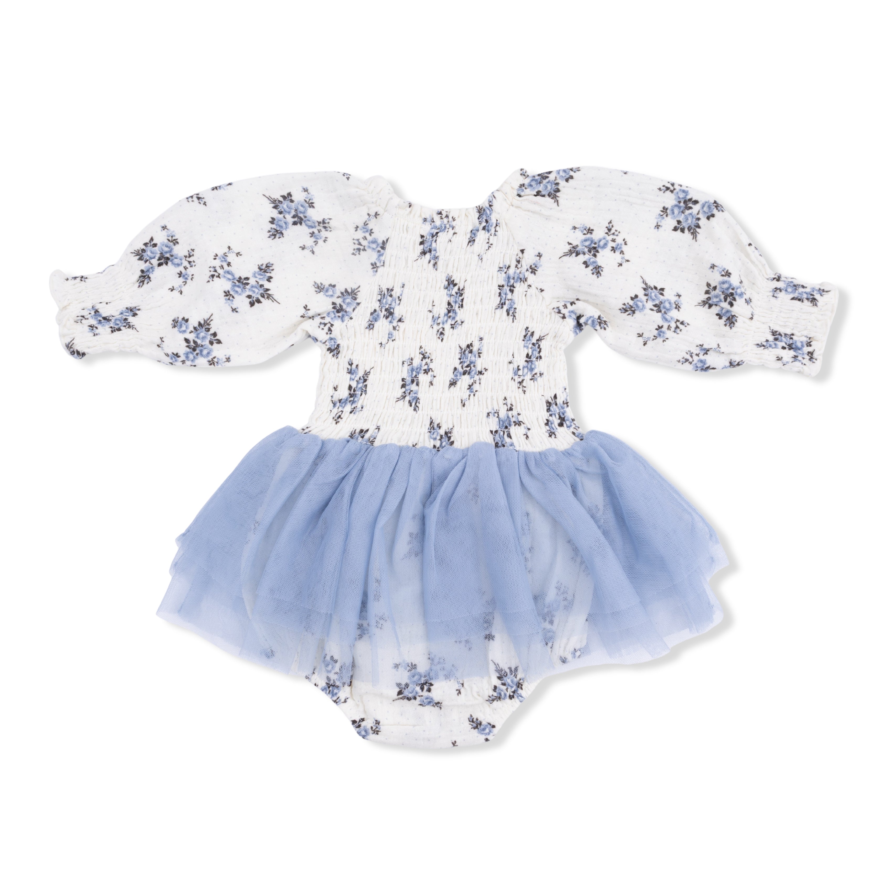 Belle Rosette Dot - Long Sleeve Smocked Bubble With Tutu