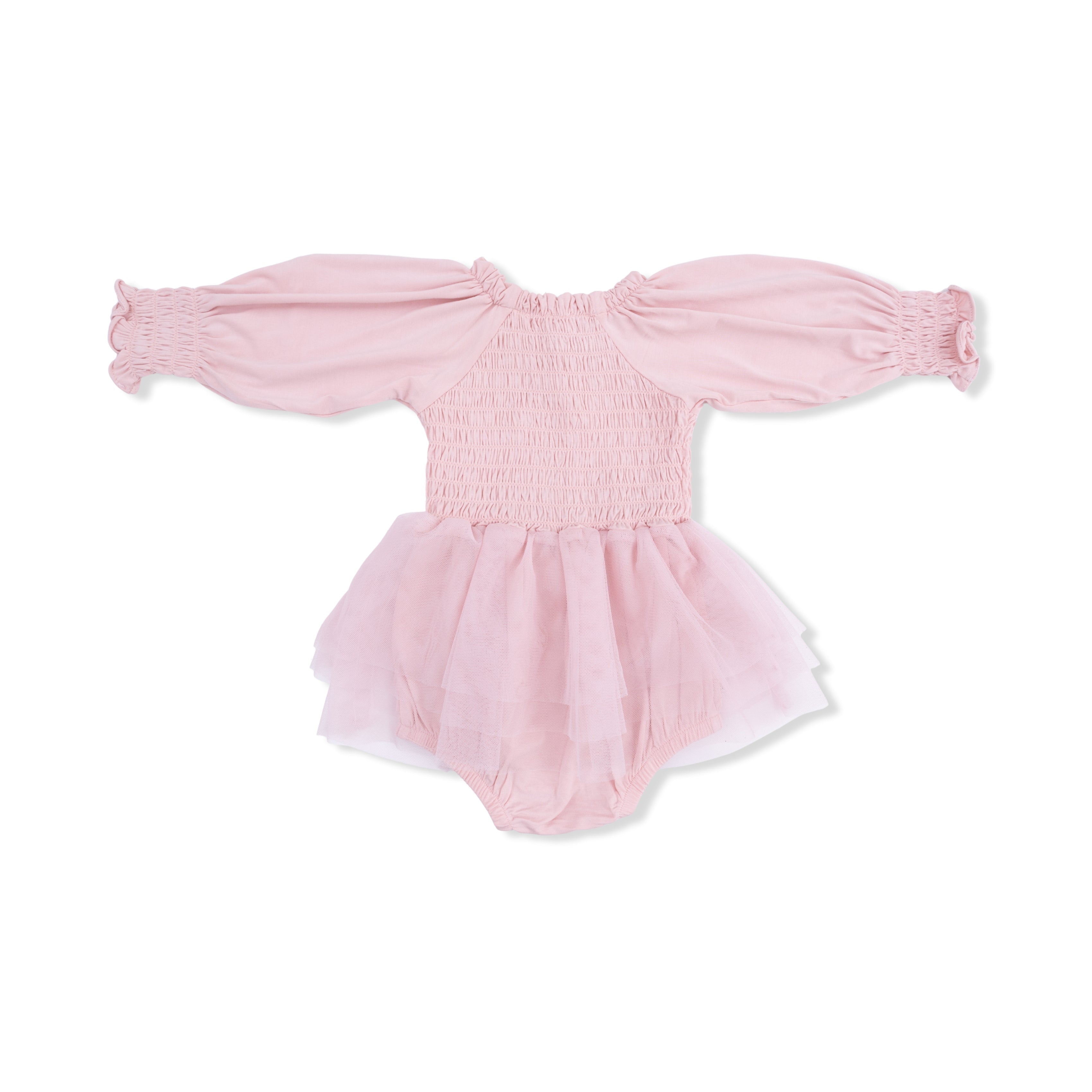 Solid Peachskin - Long Sleeve Smocked Bubble With Tutu