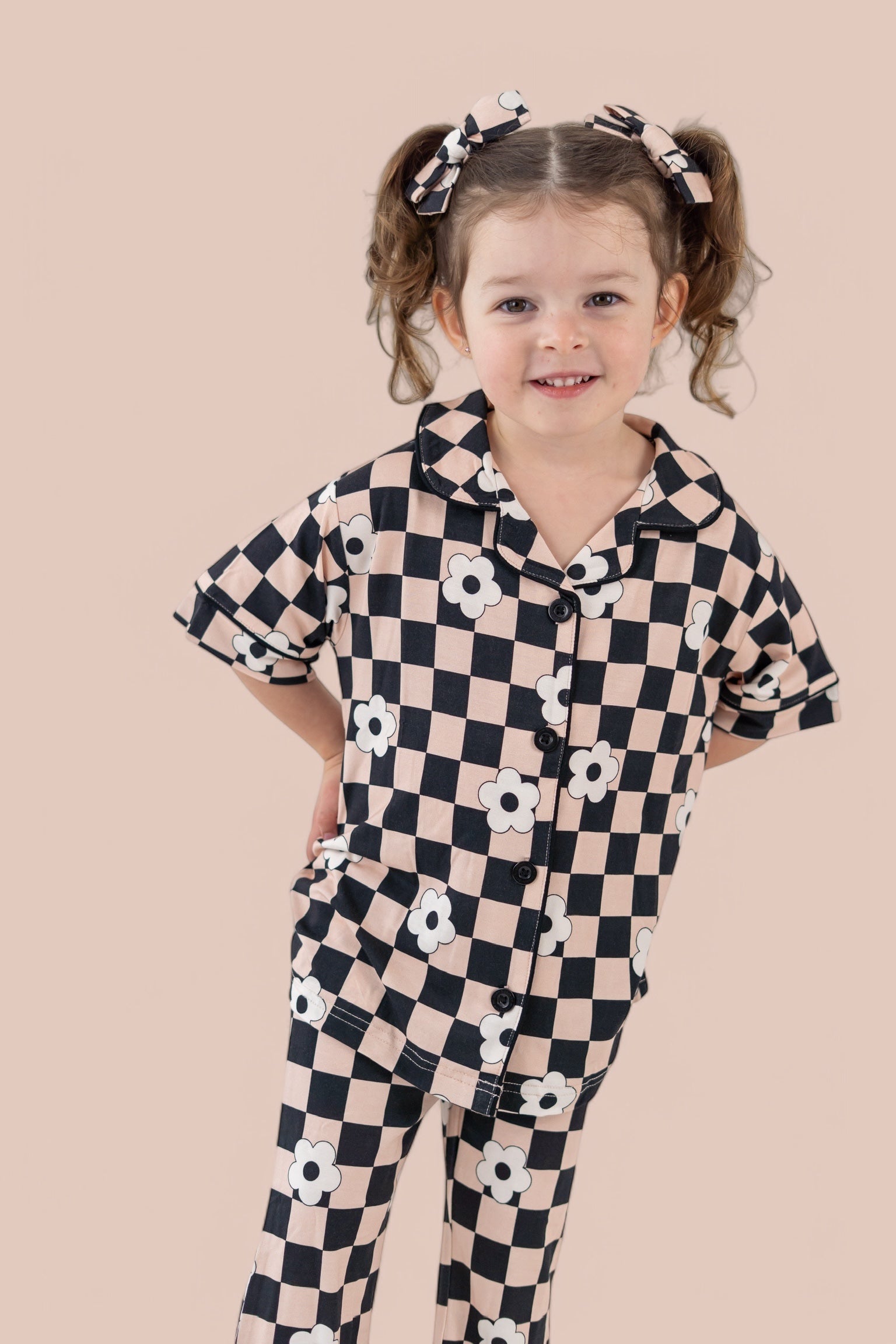 Retro Daisy Checks Short Sleeve Dream Girl's Flare Set