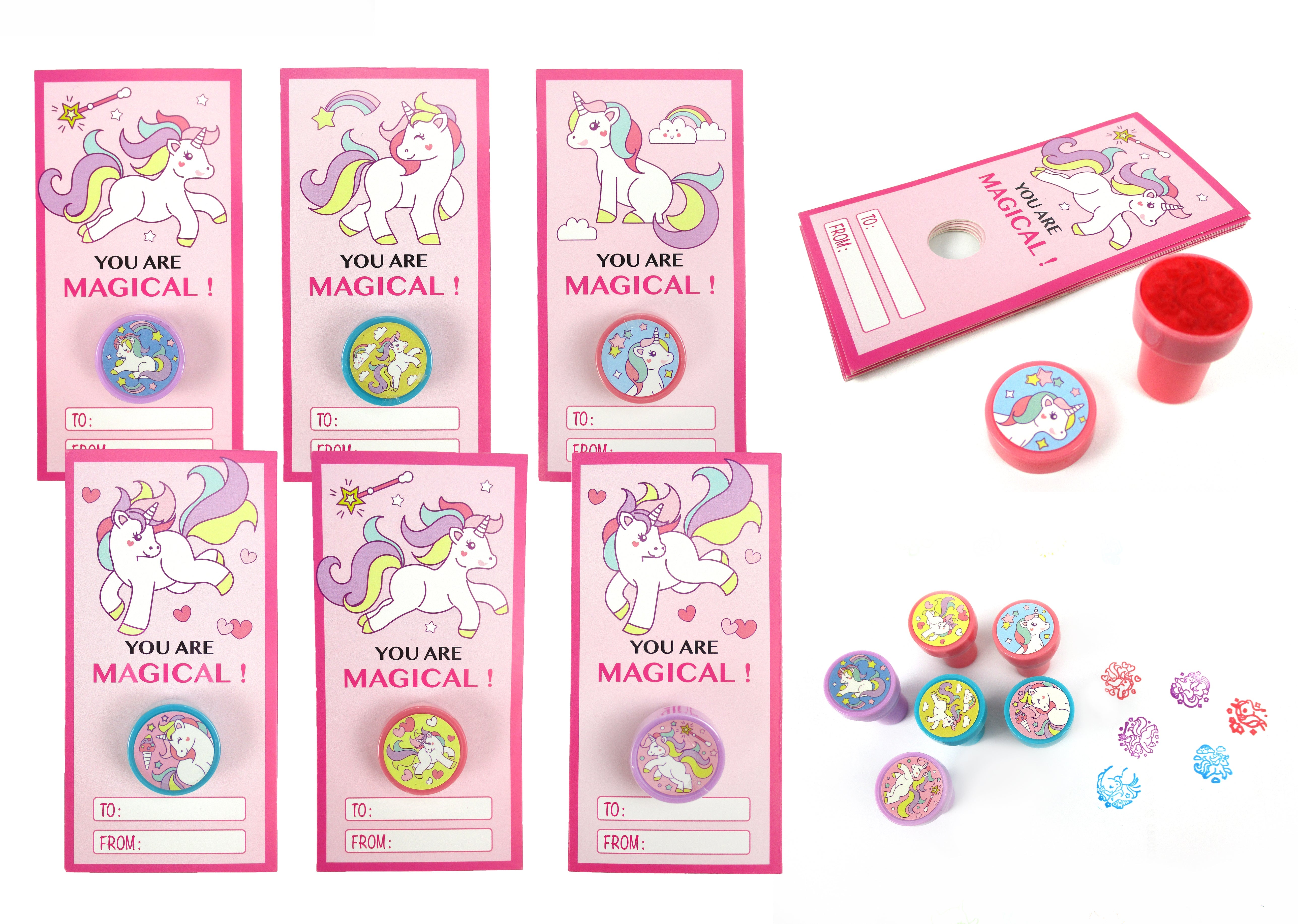 Unicorn Cards With Stampers For Classroom Birthday Party Favors