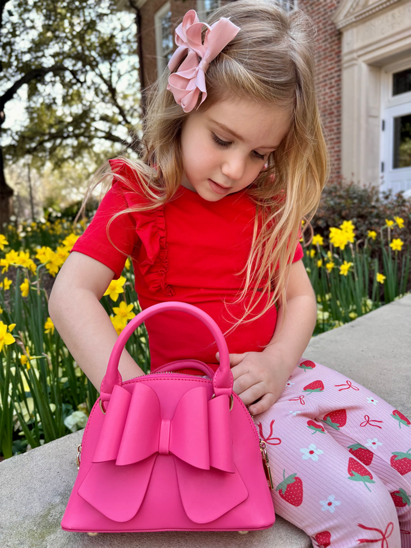 Strawberry Bow Girls Ruffle Top And Bell Bottoms Set