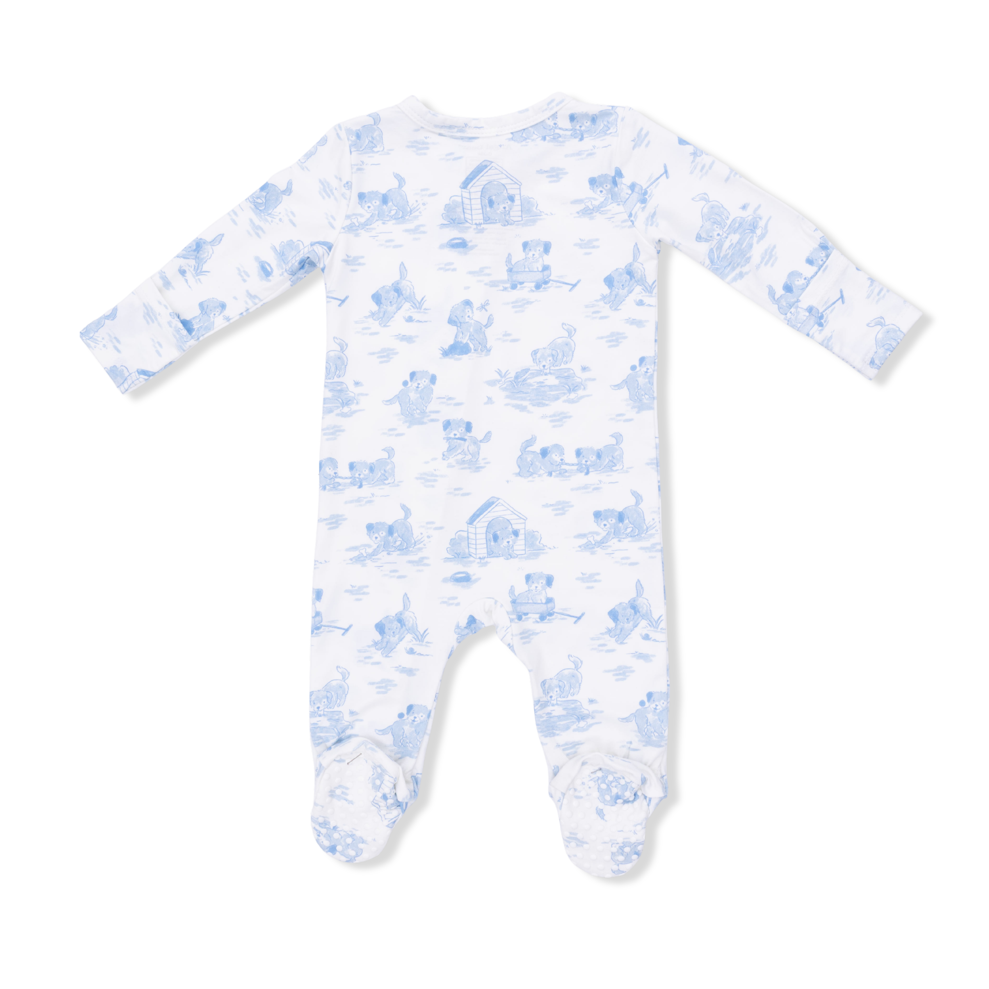 Puppy Toile Blue - 2 Way Zipper Footie & Swaddle Blanket Set