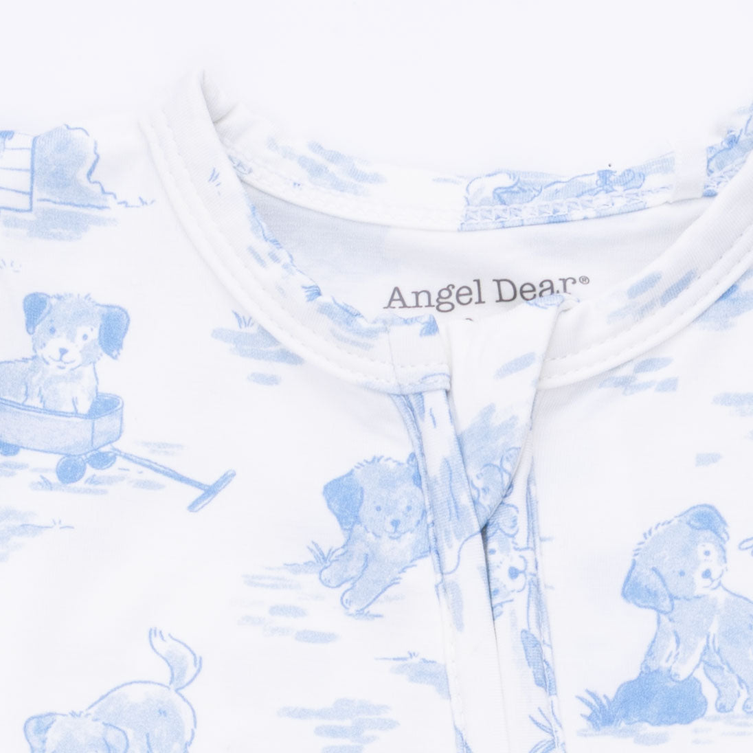 Puppy Toile Blue - 2 Way Zipper Footie, Swaddle & Bandana Bib Set