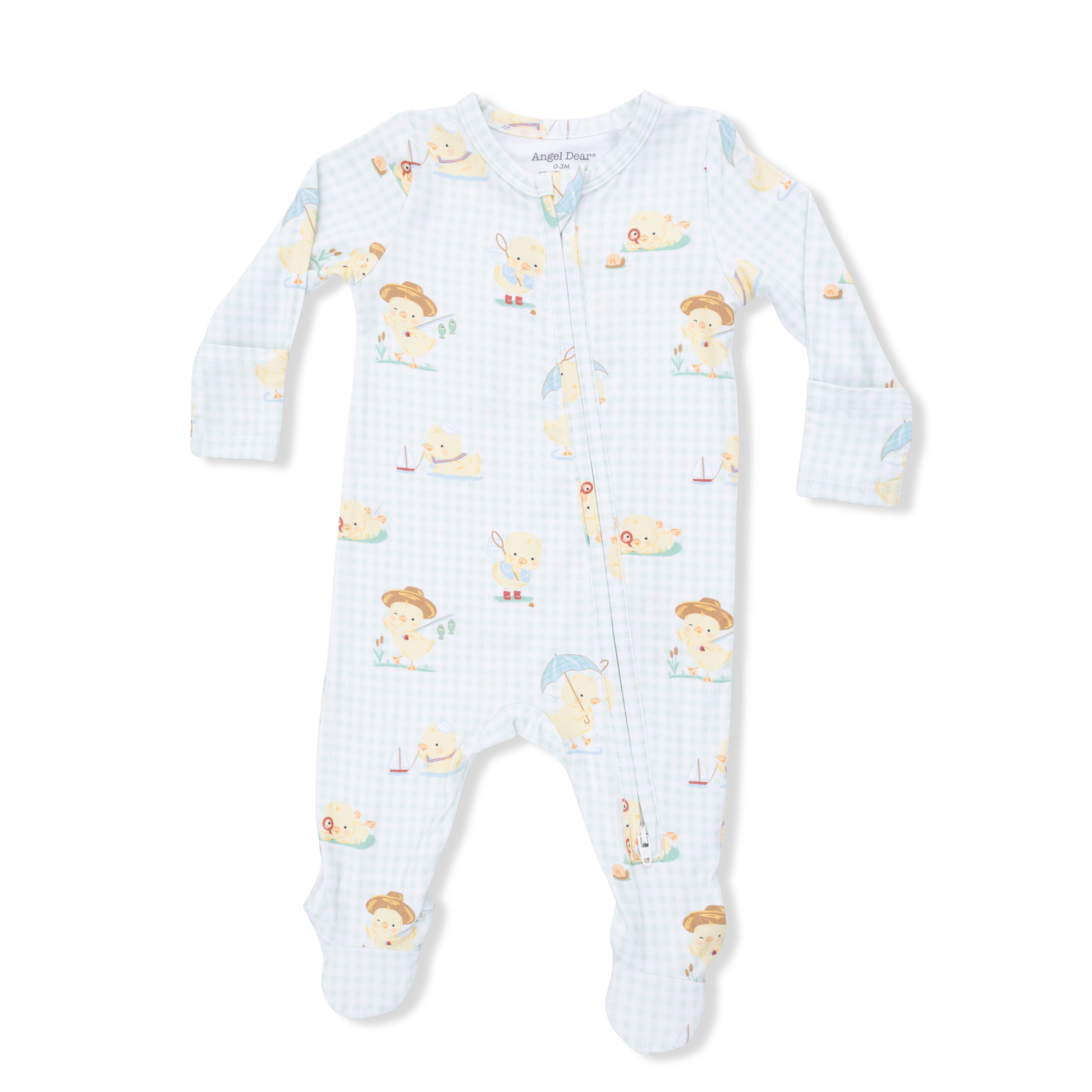 Vintage Spring Ducklings Green - 2 Way Zipper Footie