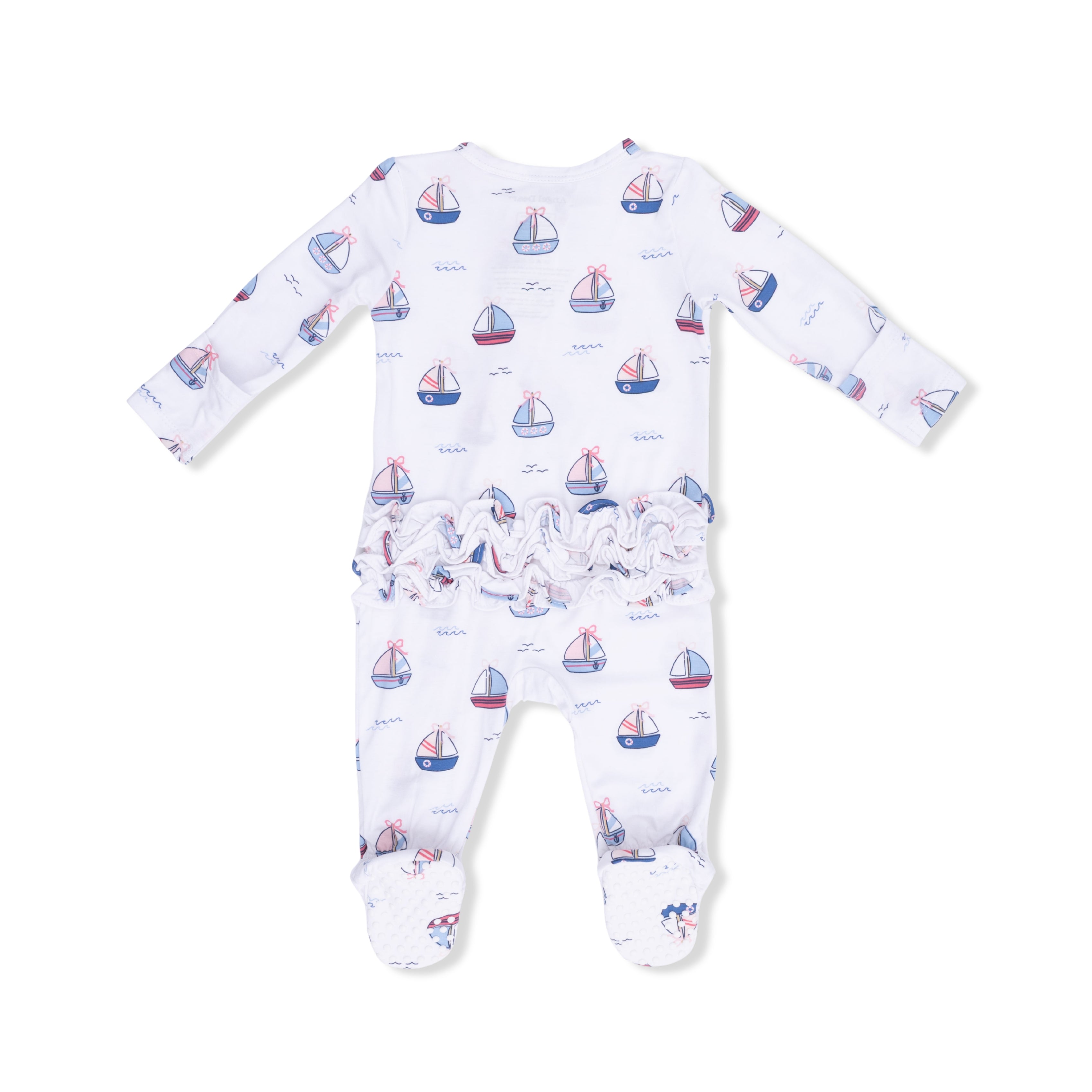 Bubbly Sailboats Pink - 2 Way Ruffle Back Zipper Footie