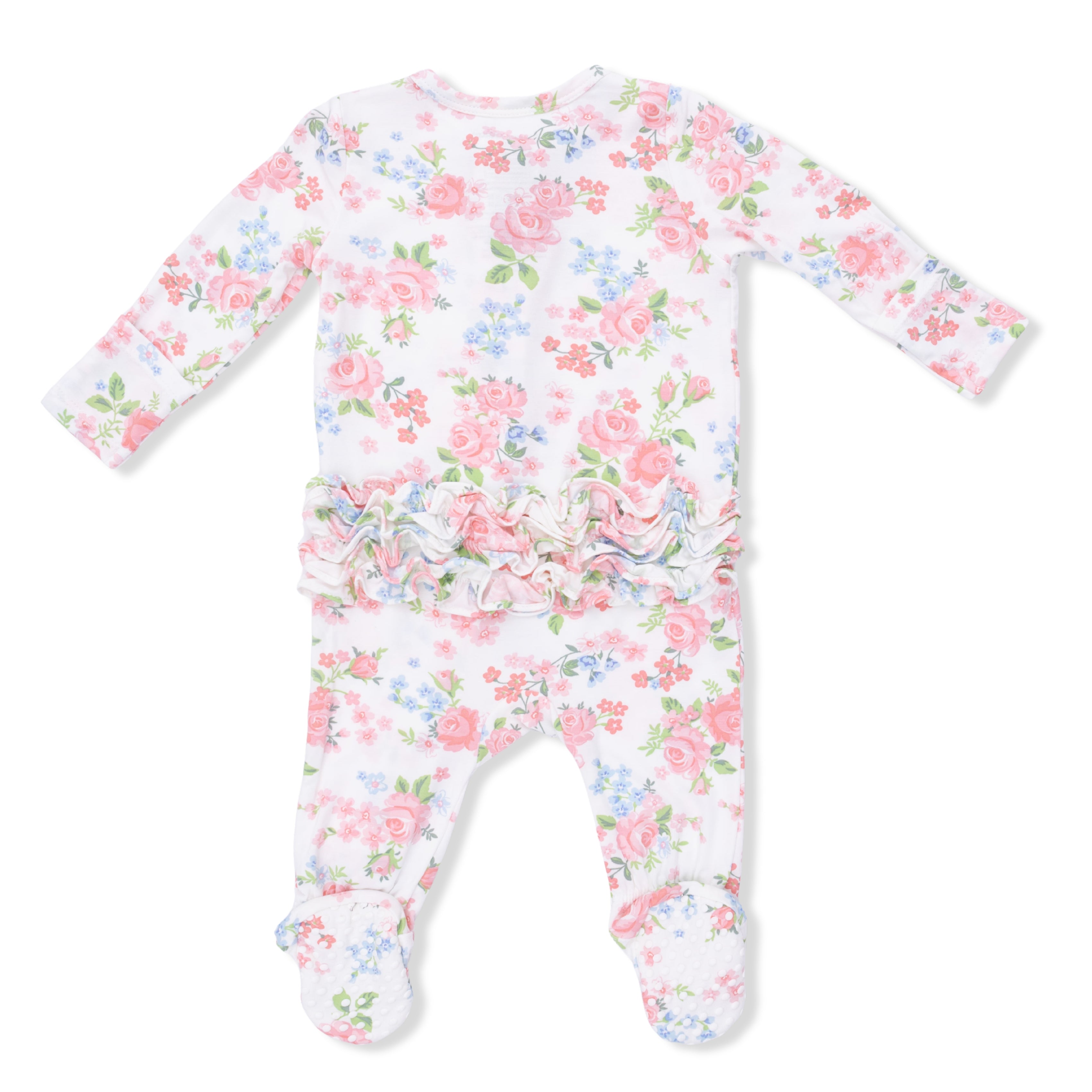 Cute Little Roses - 2 Way Ruffle Back Zipper Footie