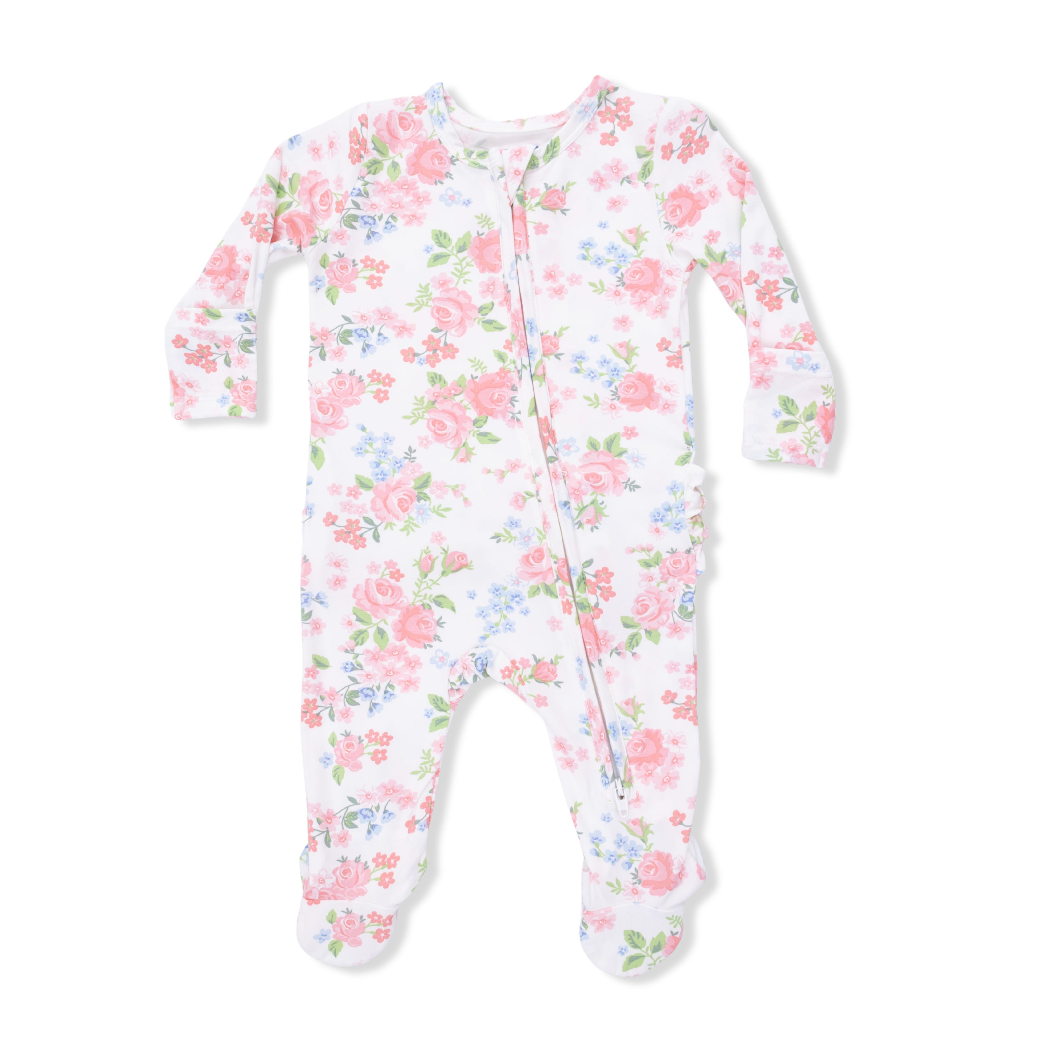 Cute Little Roses - 2 Way Ruffle Back Zipper Footie