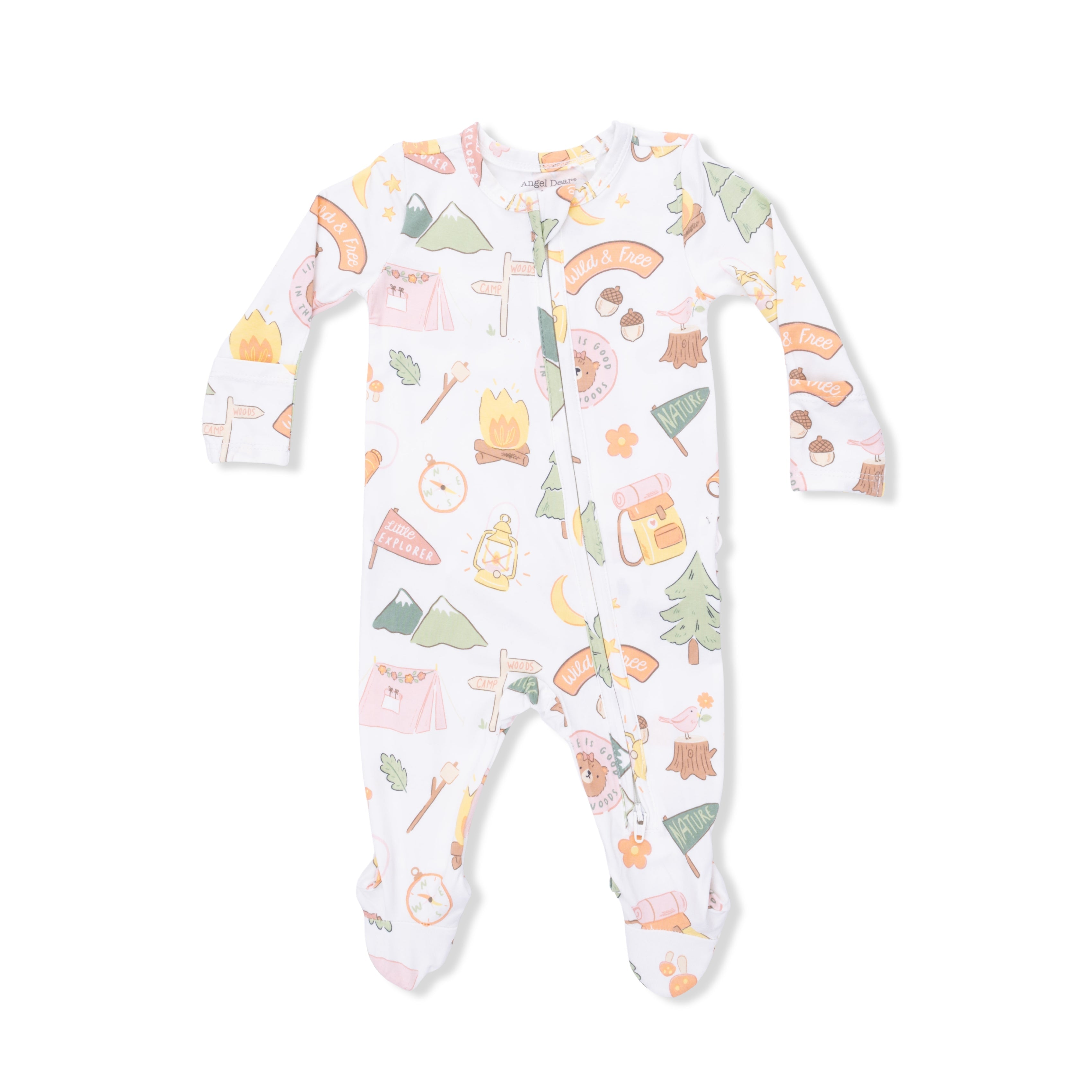 Camping Pink - 2 Way Ruffle Back Zipper Footie