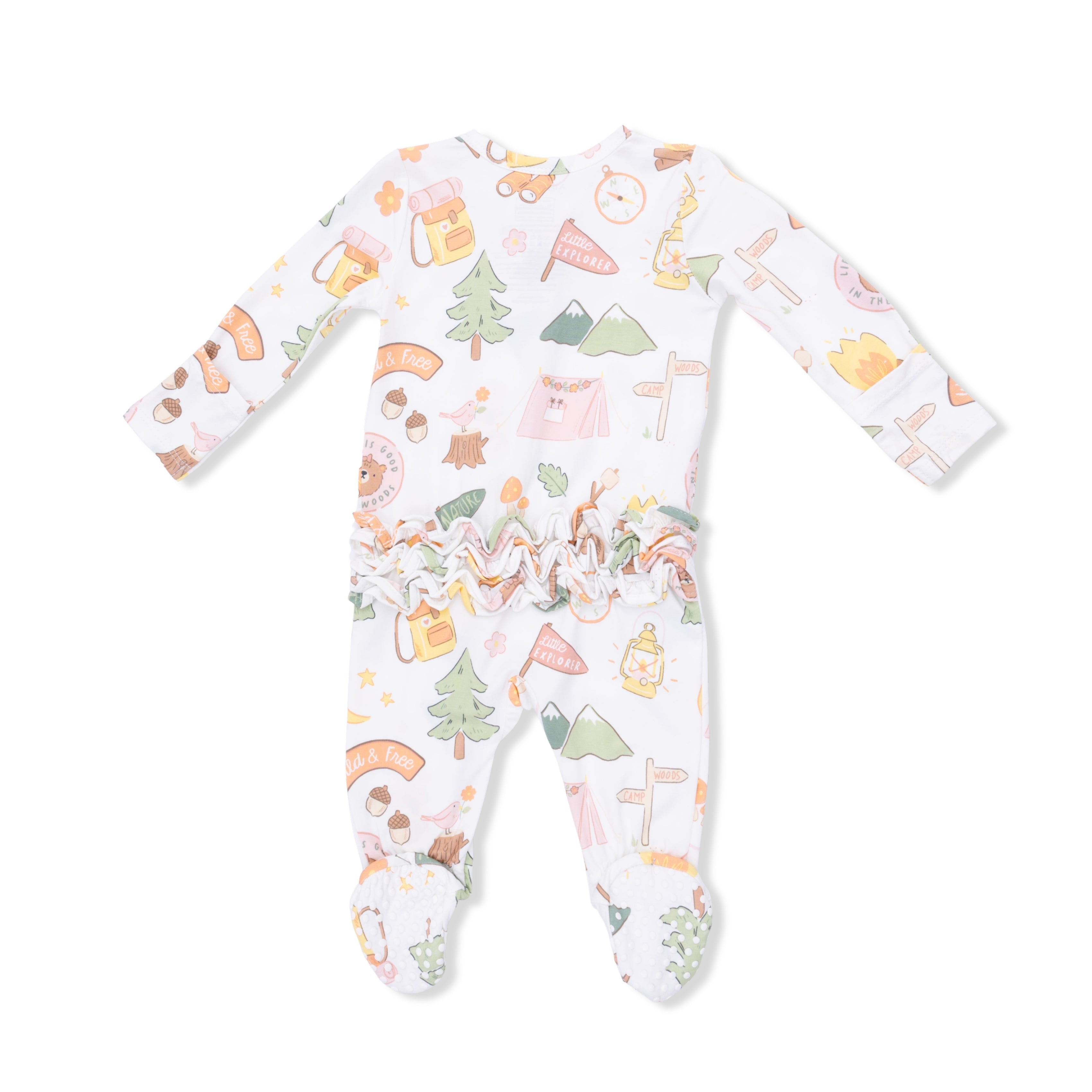 Camping Pink - 2 Way Ruffle Back Zipper Footie