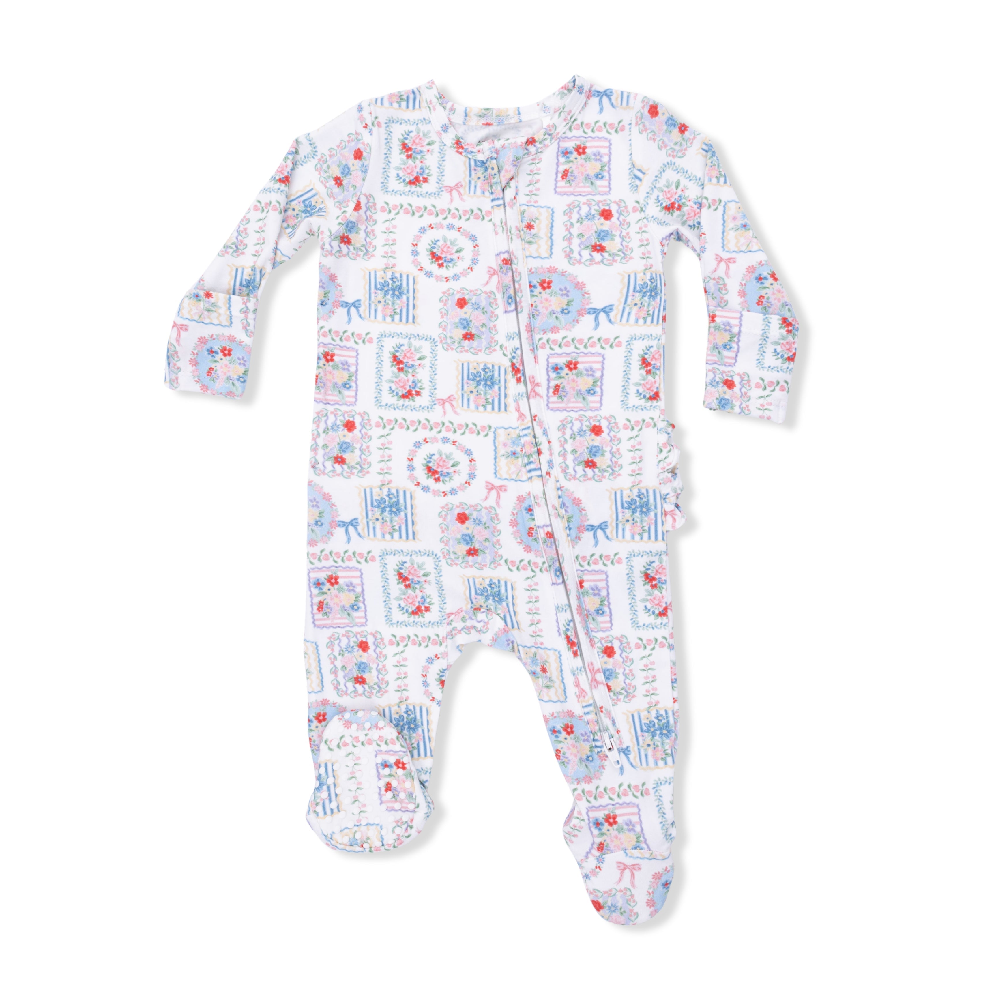 Julep's Floral Patchwork - 2 Way Ruffle Back Zipper Footie