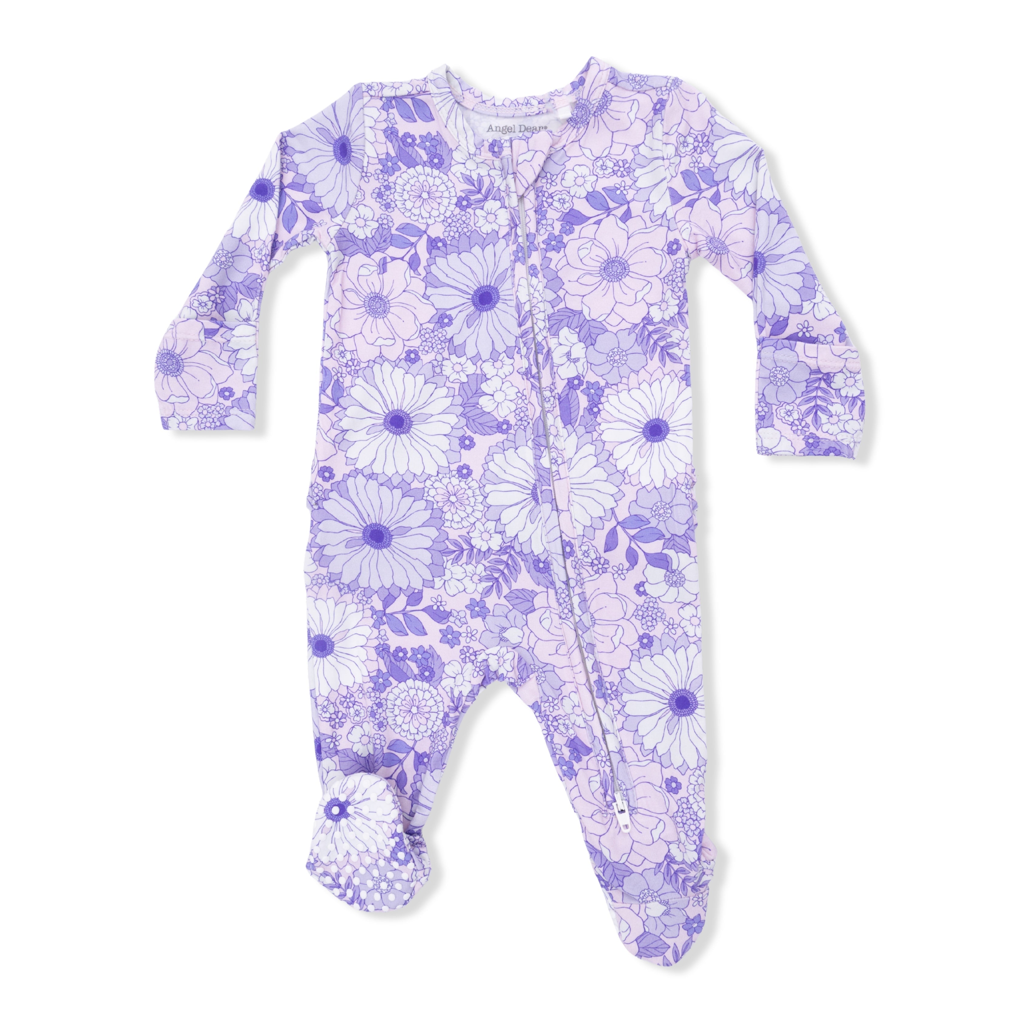 Lacy Lavender Floral - 2 Way Ruffle Back Zipper Footie