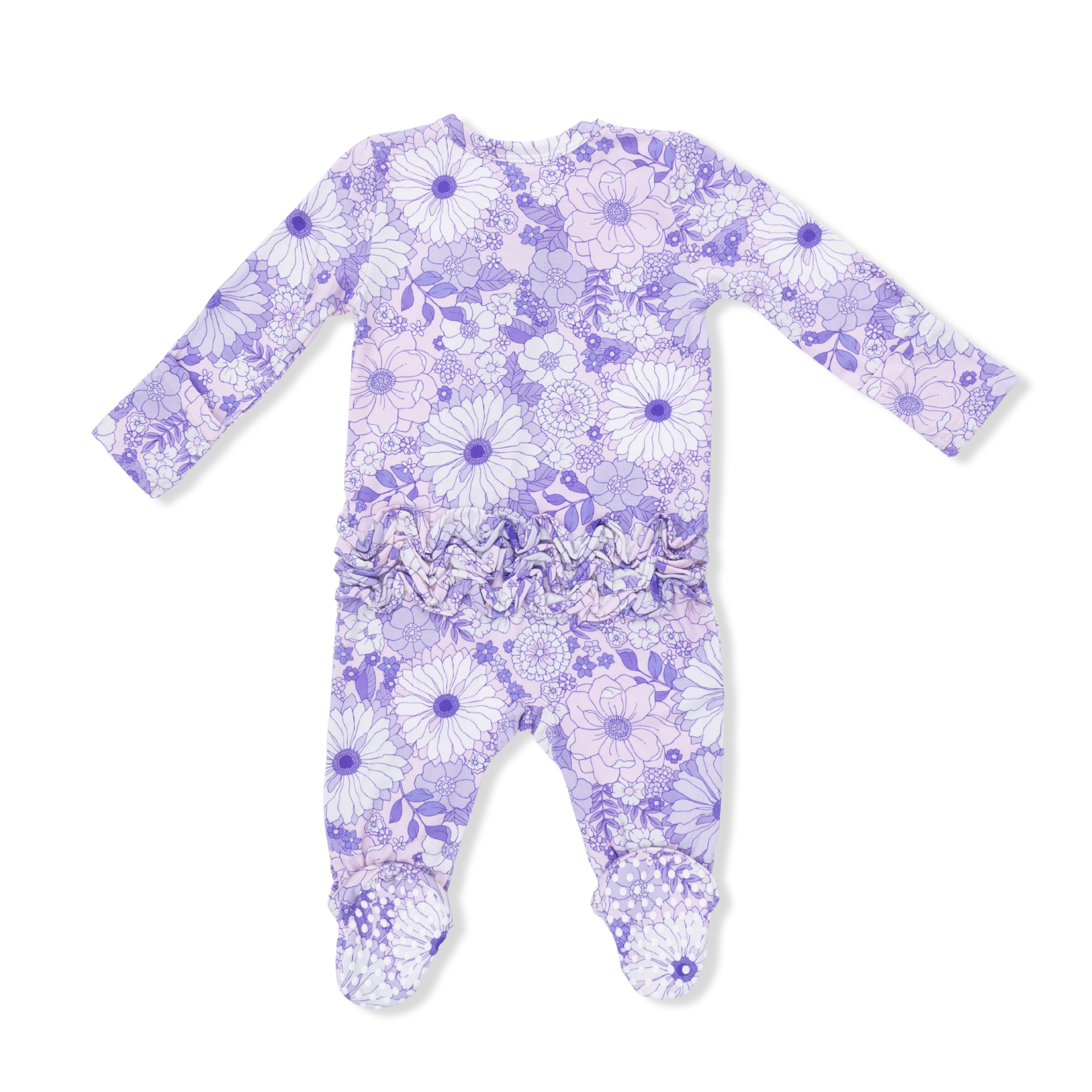 Lacy Lavender Floral - 2 Way Ruffle Back Zipper Footie