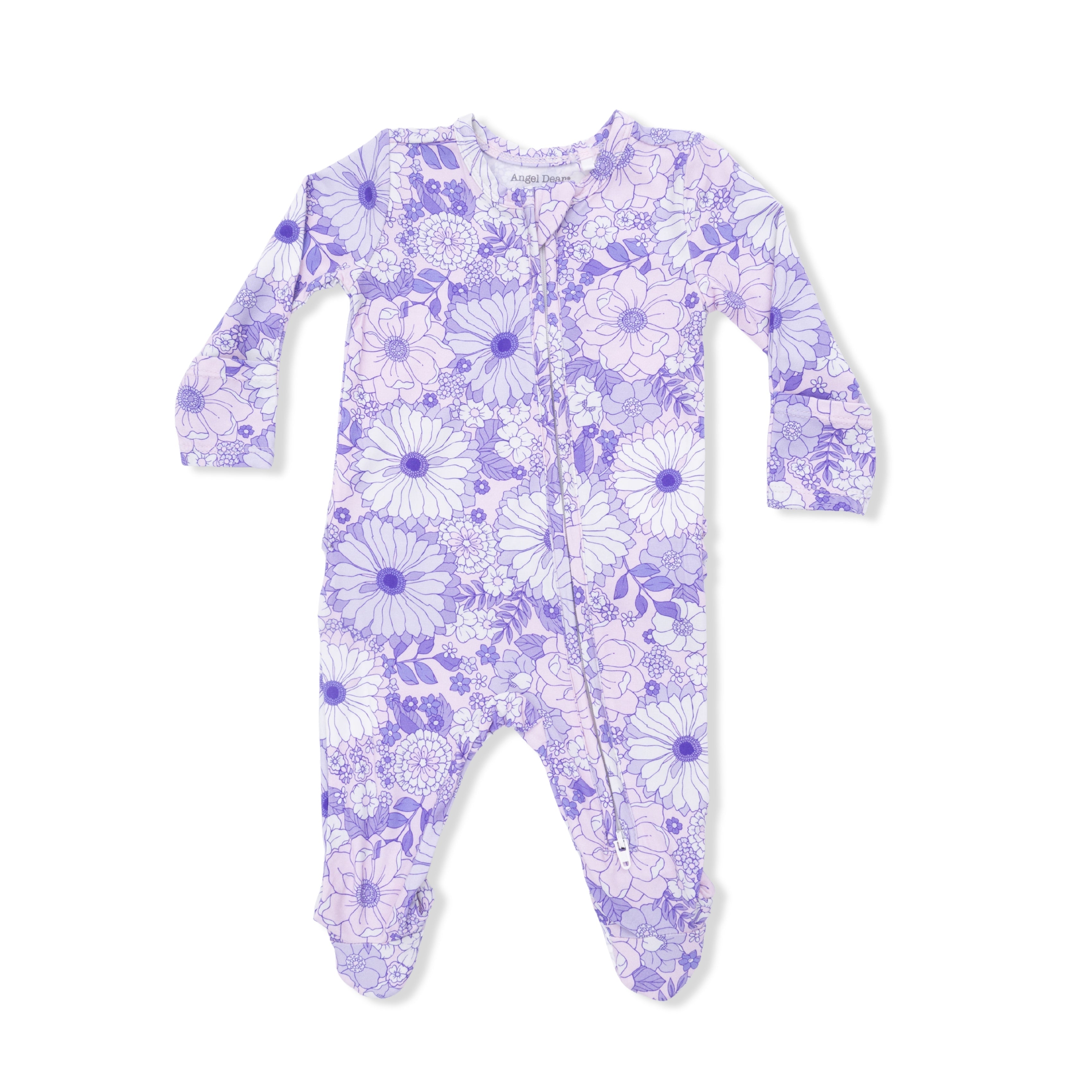 Lacy Lavender Floral - 2 Way Ruffle Back Zipper Footie