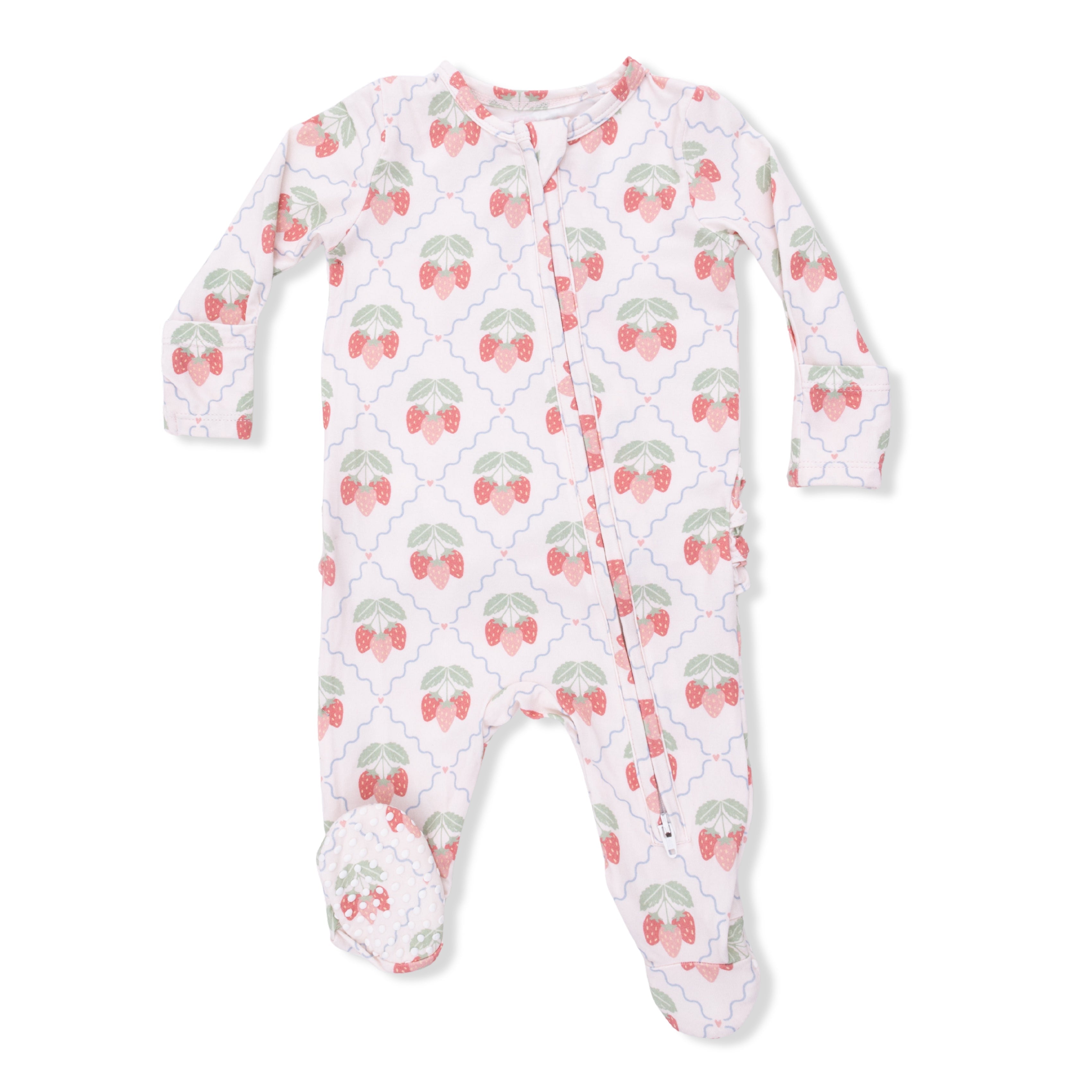 Sweet Strawberries - 2 Way Ruffle Back Zipper Footie