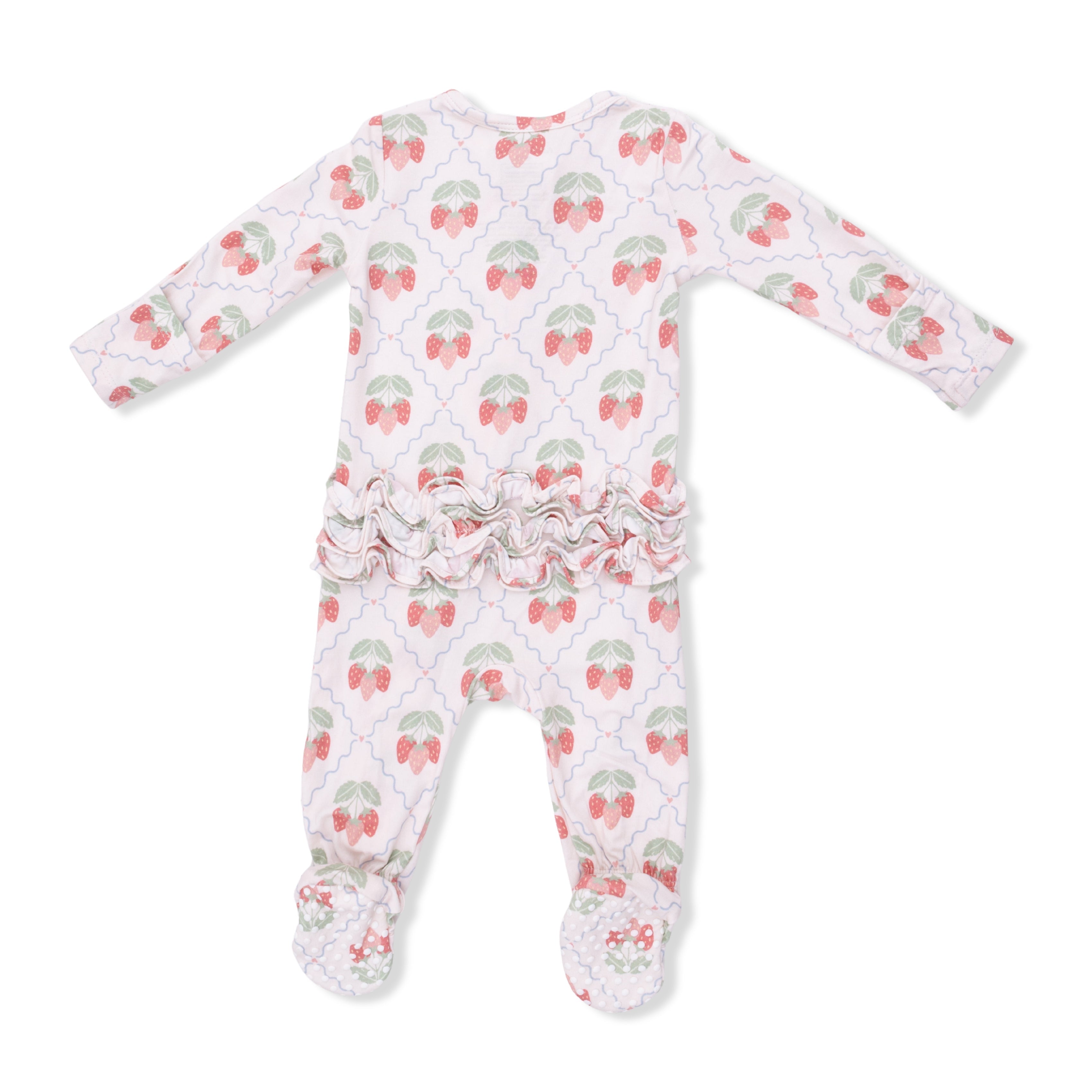 Sweet Strawberries - 2 Way Ruffle Back Zipper Footie