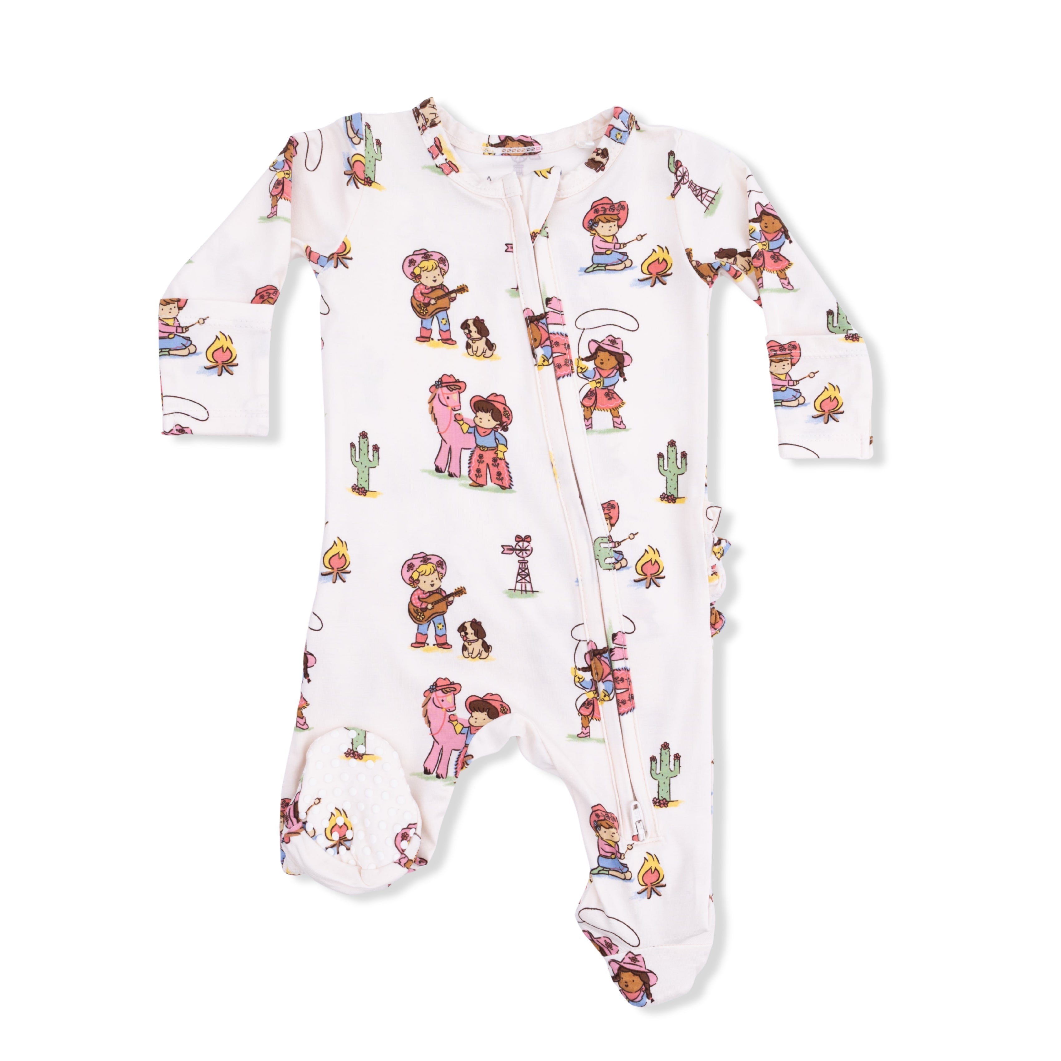 Vintage Cowgirls - 2 Way Ruffle Back Zipper Footie