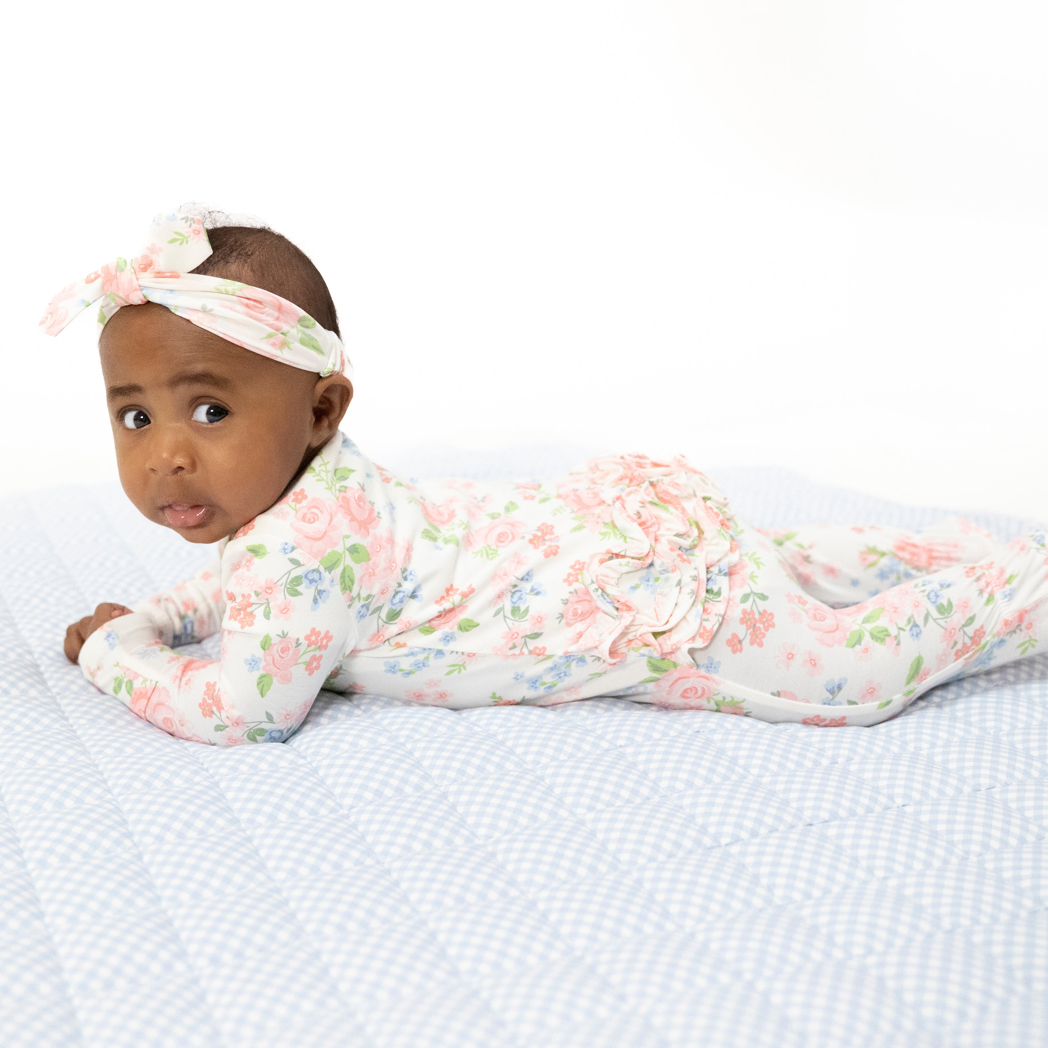 Cute Little Roses - 2 Way Ruffle Back Zipper Footie