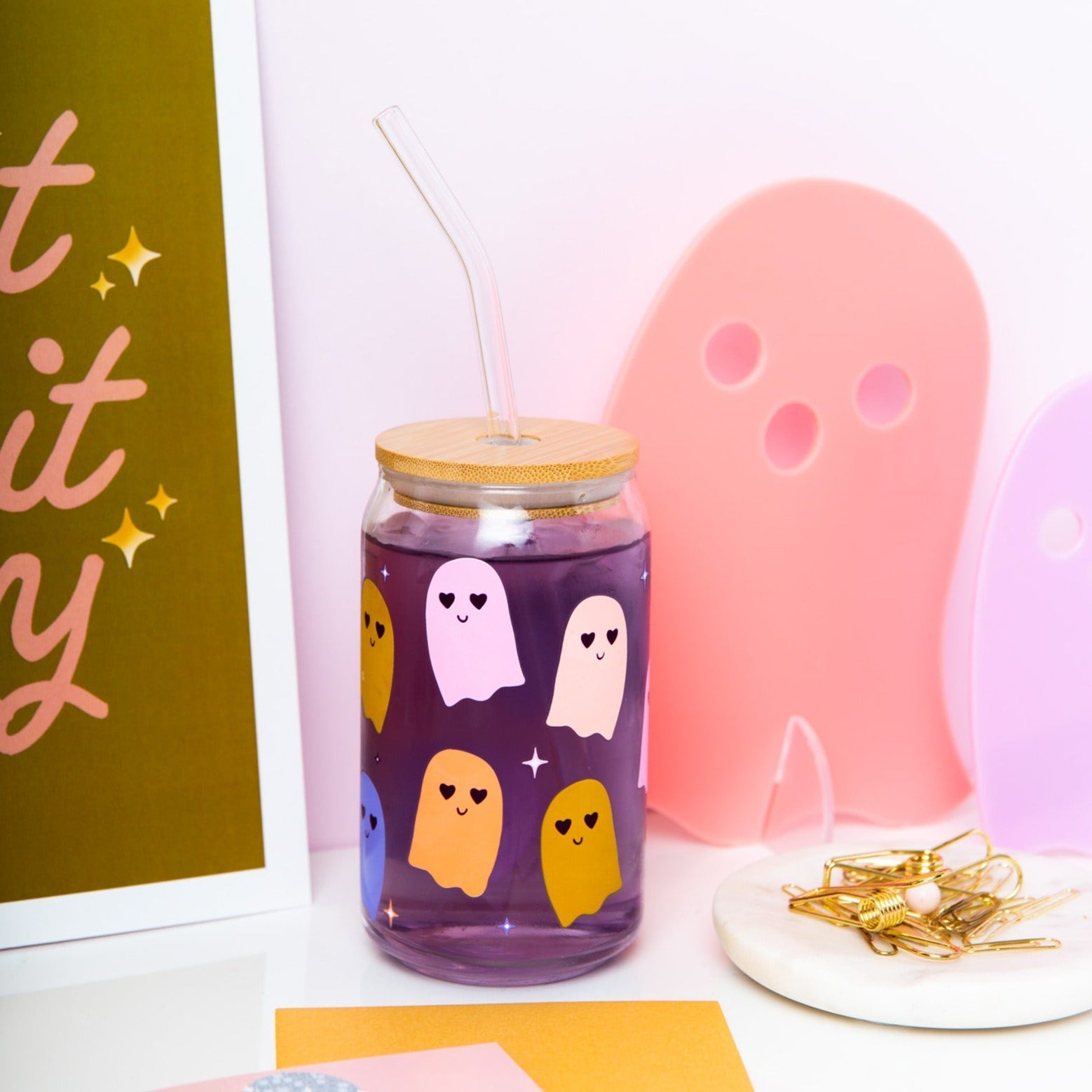 Halloween Can Glass W/lid