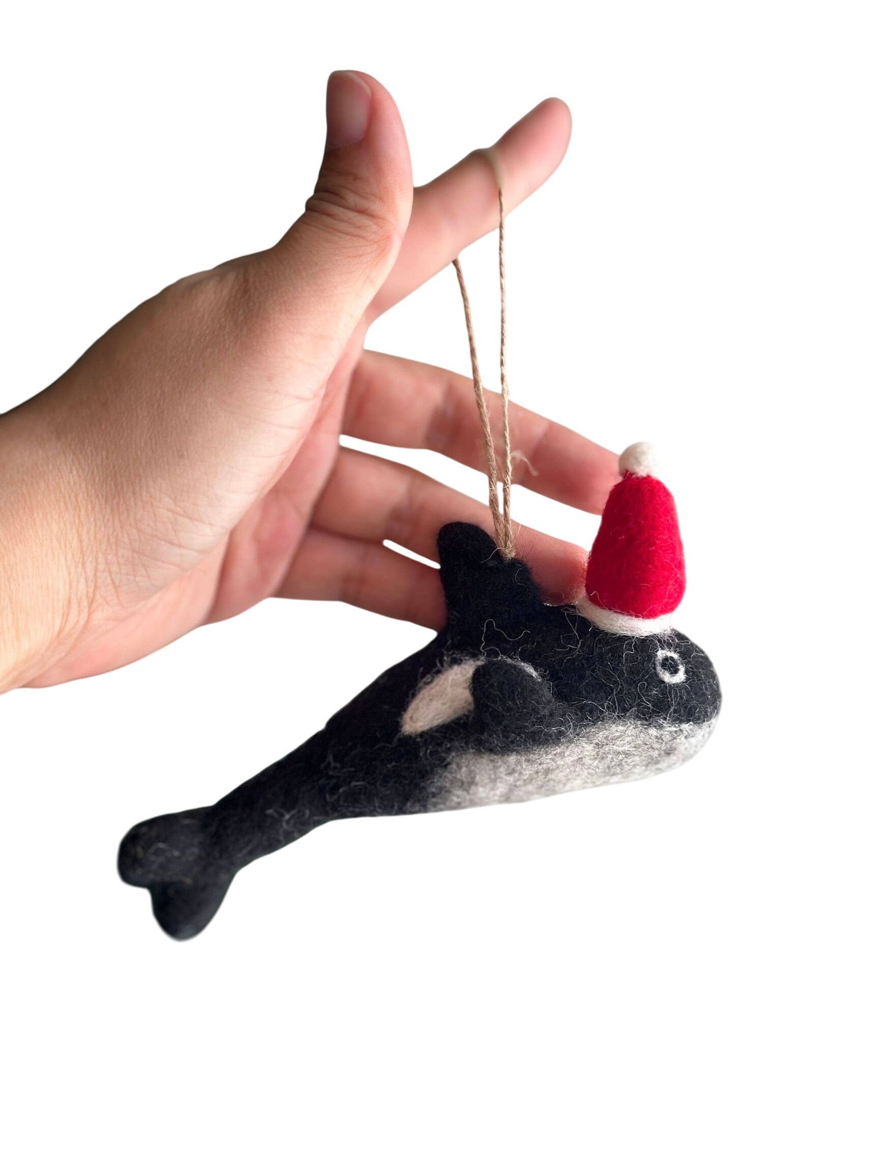 Felt Ornament - Orca With Christmas Hat