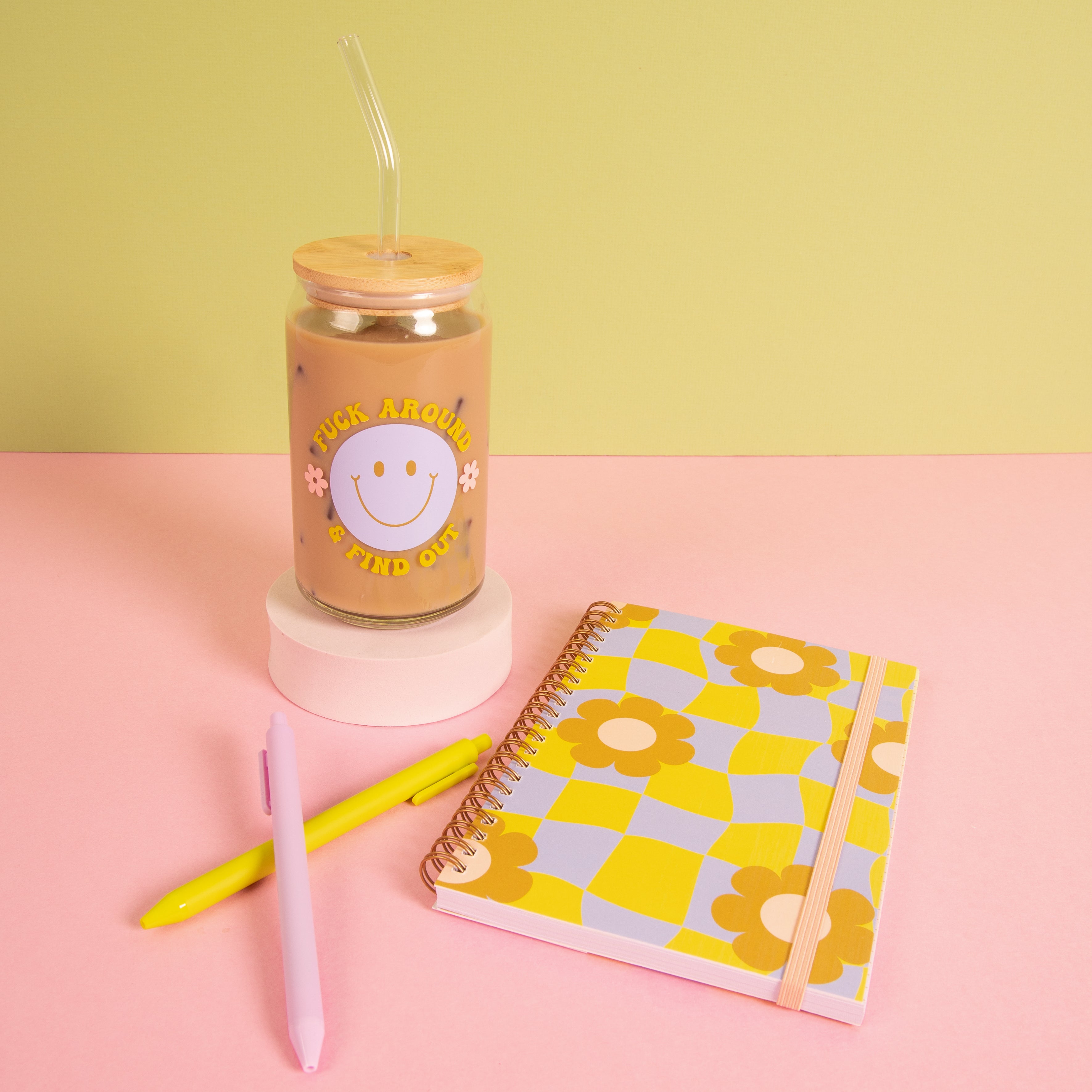 Can Glass W/ Lid + Straw