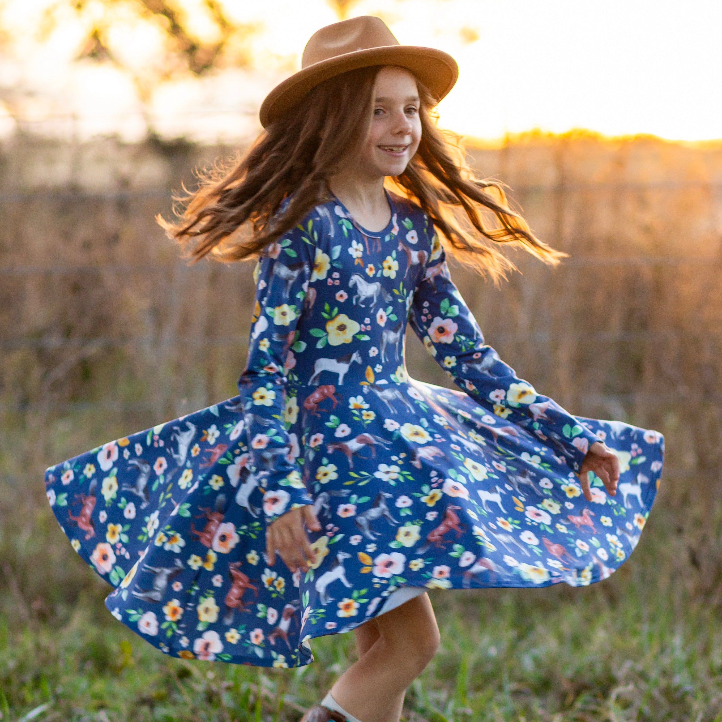 Horse Floral Twirl Dress