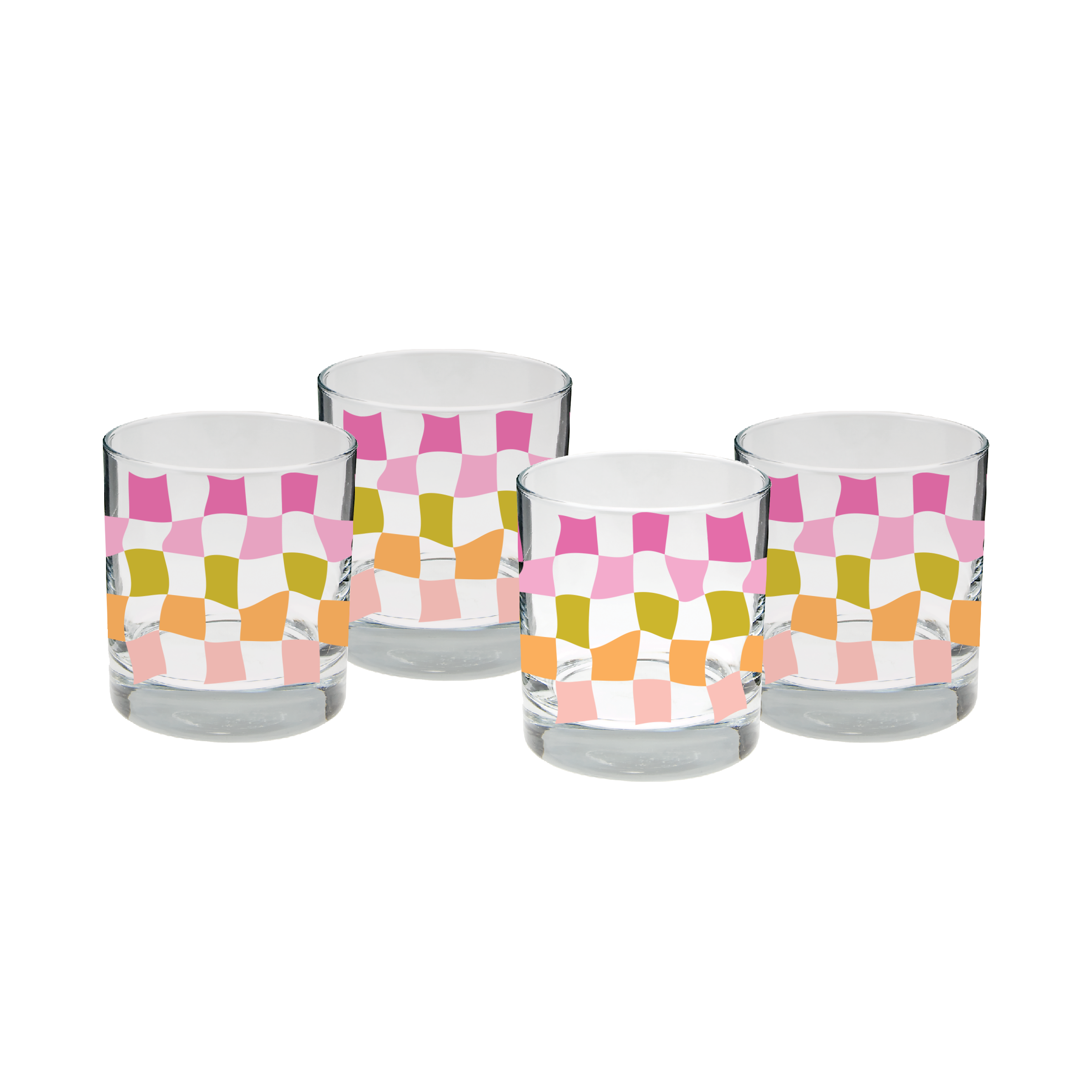 Rocks Glass Set - Pink Carnival Check