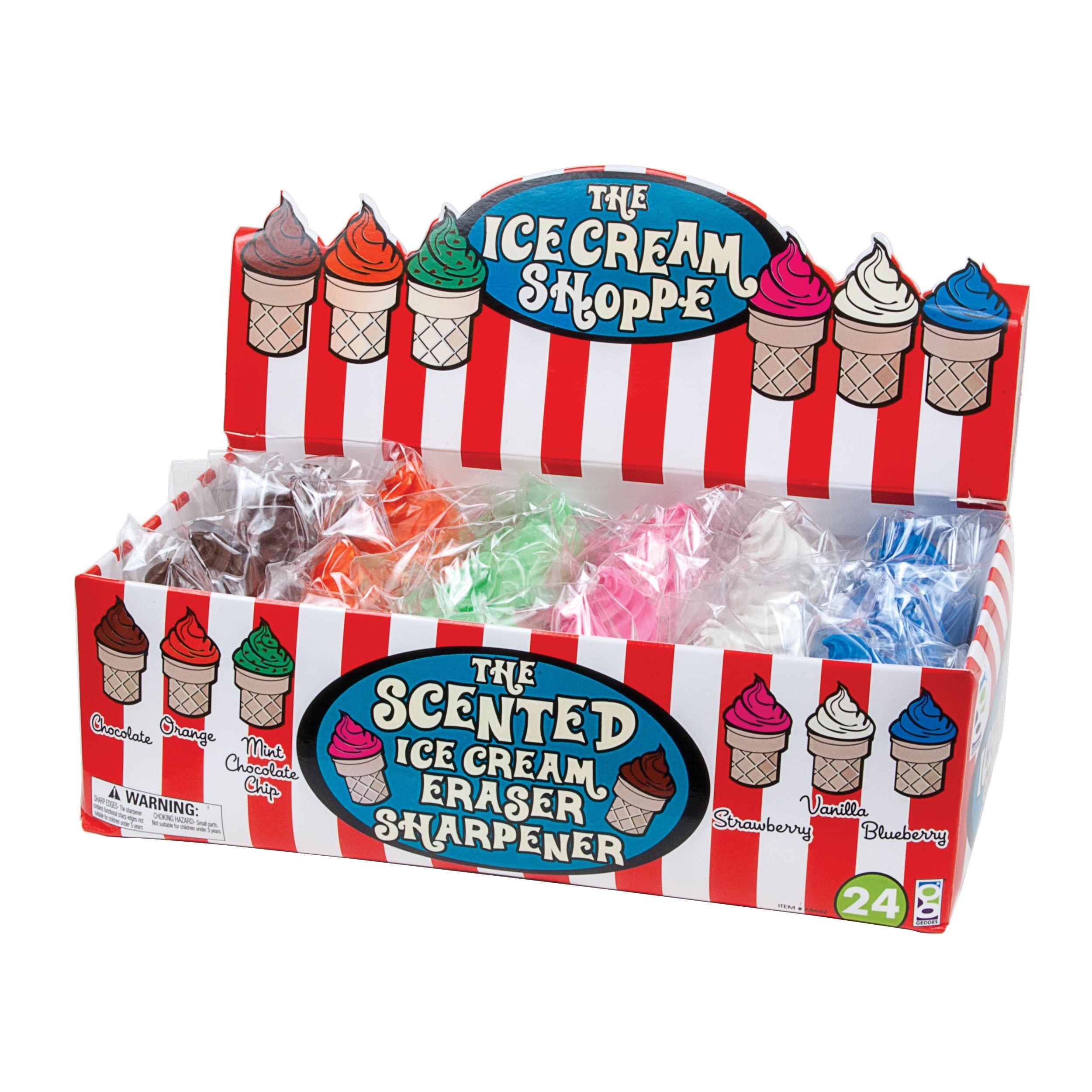 Ice Cream Shoppe Scented Pencil Sharpener And Eraser - 24 Per Box