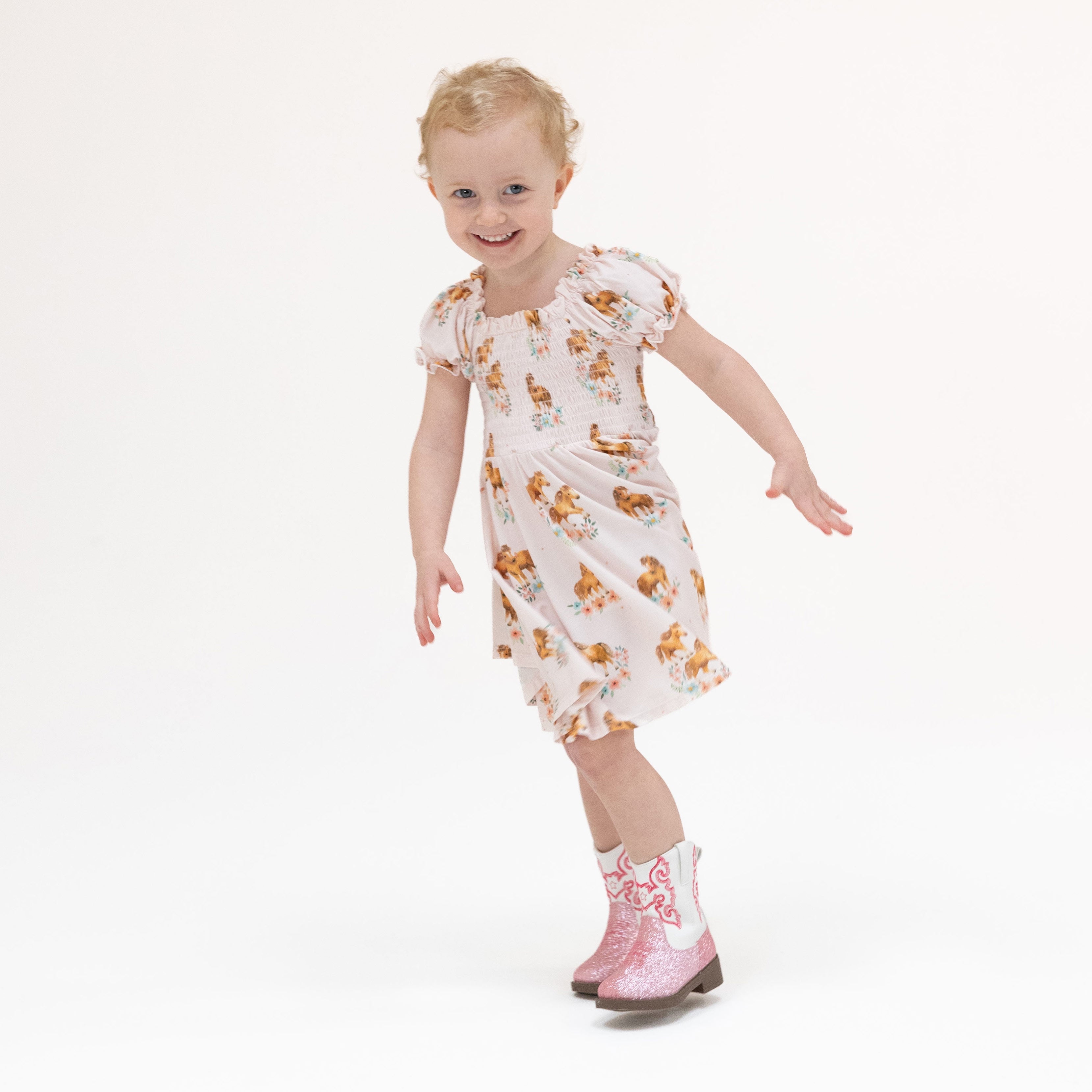 Pink Ponies - Smocked Twirly Dress And Bloomer