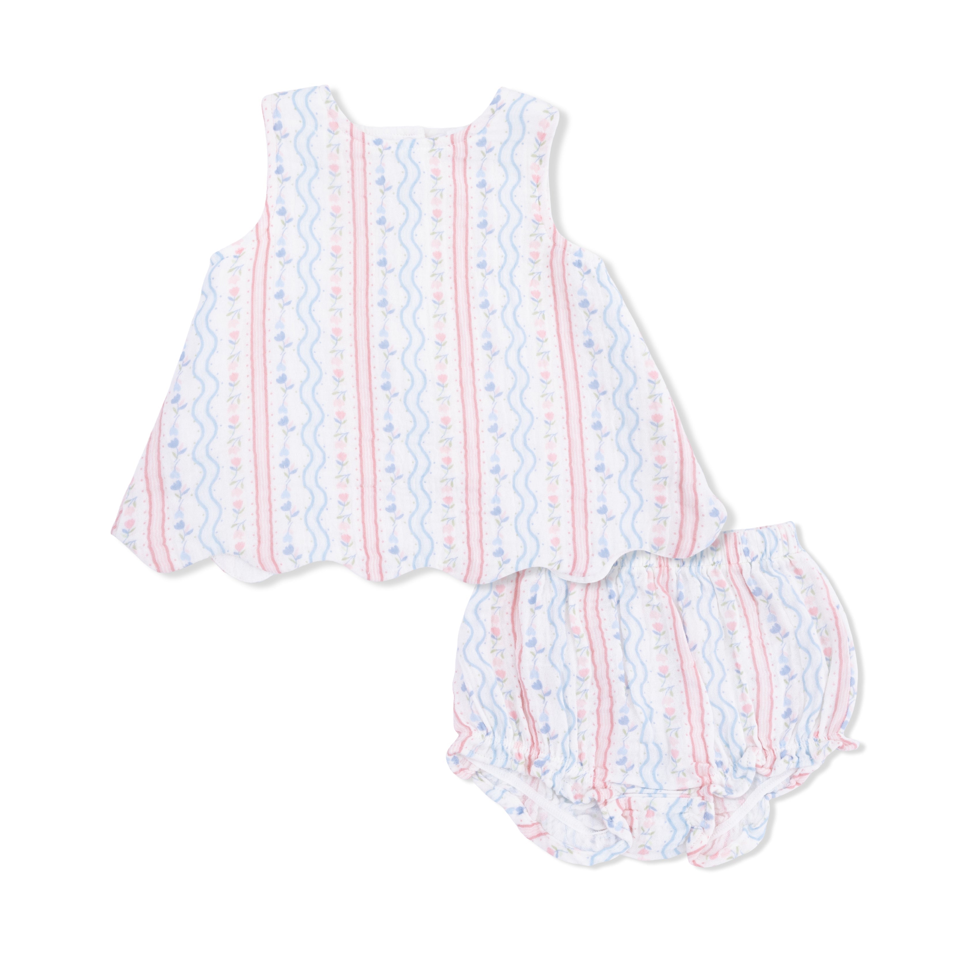 Tulip Stripe - Scallop Back Top With Bloomer