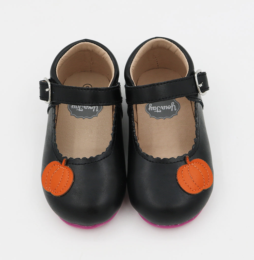 Pumpkins Mary Janes - Black Smooth Leather - Purple Soles