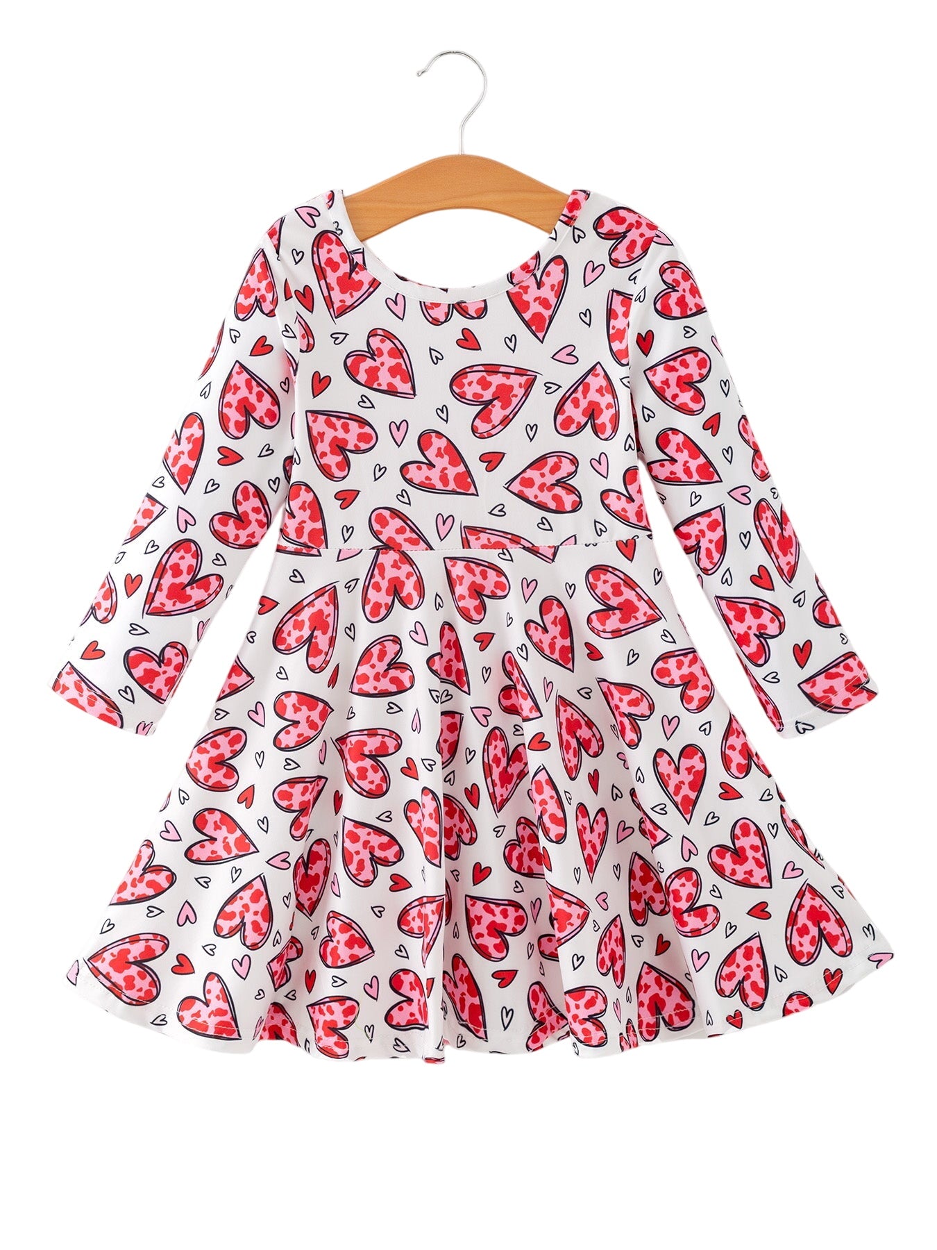 Toddler Girls Valentine Party Red Heart Print Dress