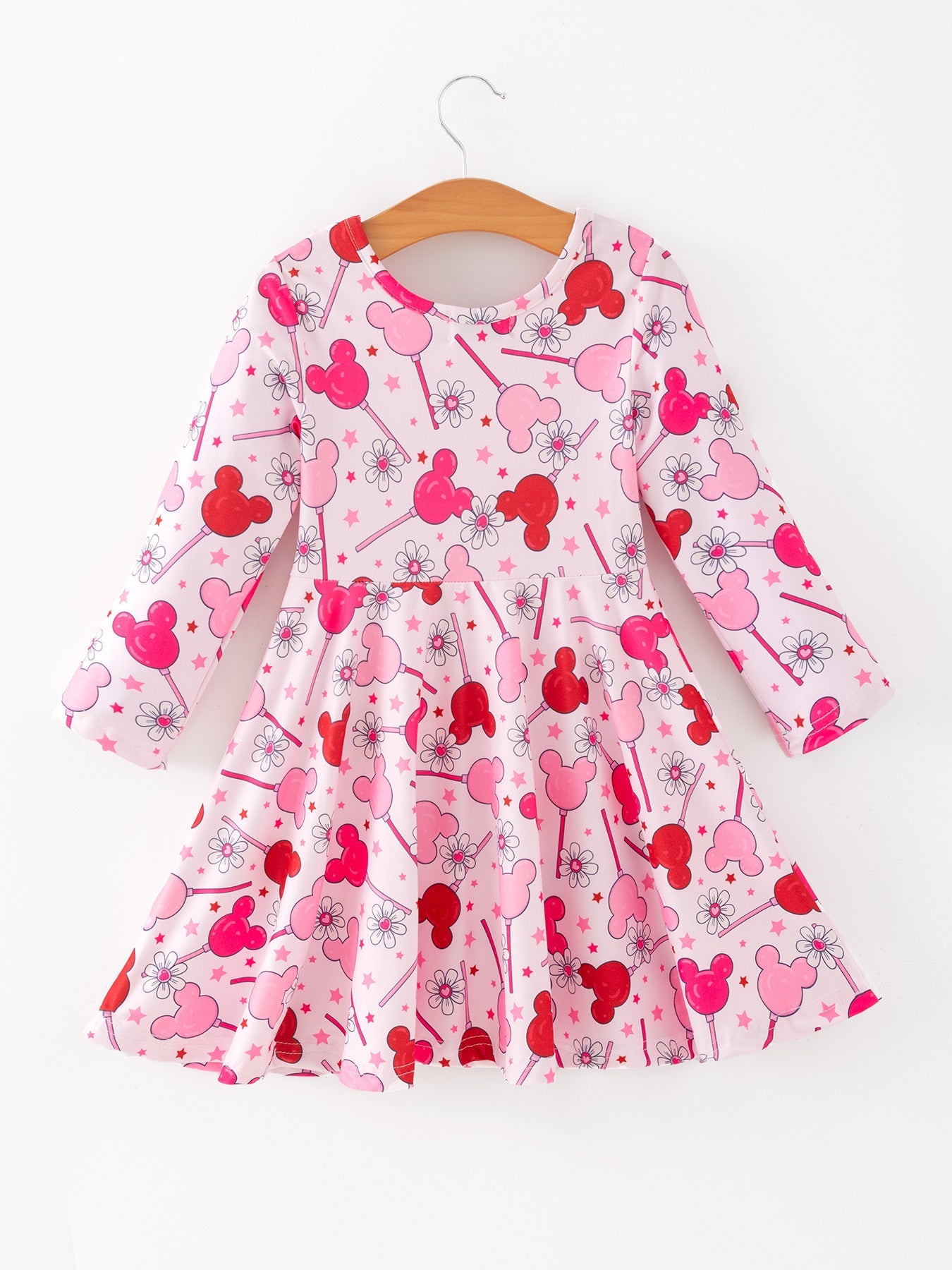 Valentine Dress For Girls – Pink Dress With Daisy & Lollipop Print