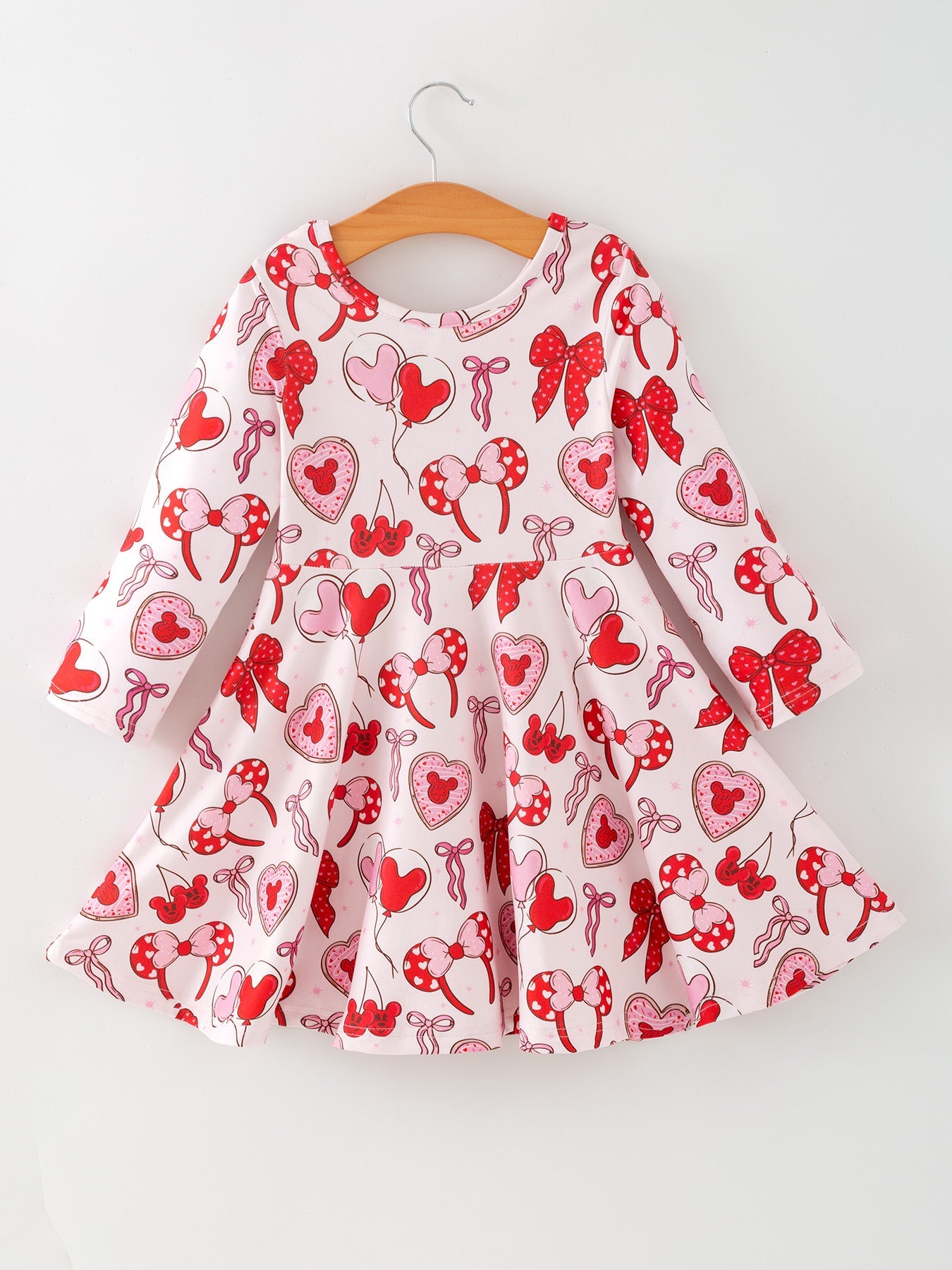 Toddler Girls Valentine Party Dress – Red Bow Heart Print Outfit