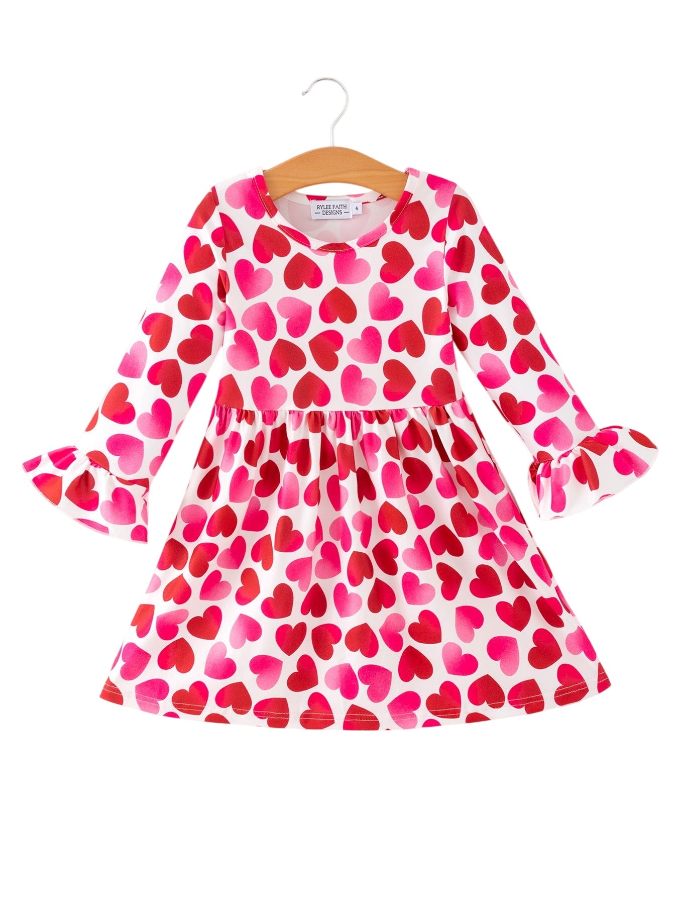 Toddler Girls Valentine Party Dress – Red Pink Ruffle Sleeve Dress