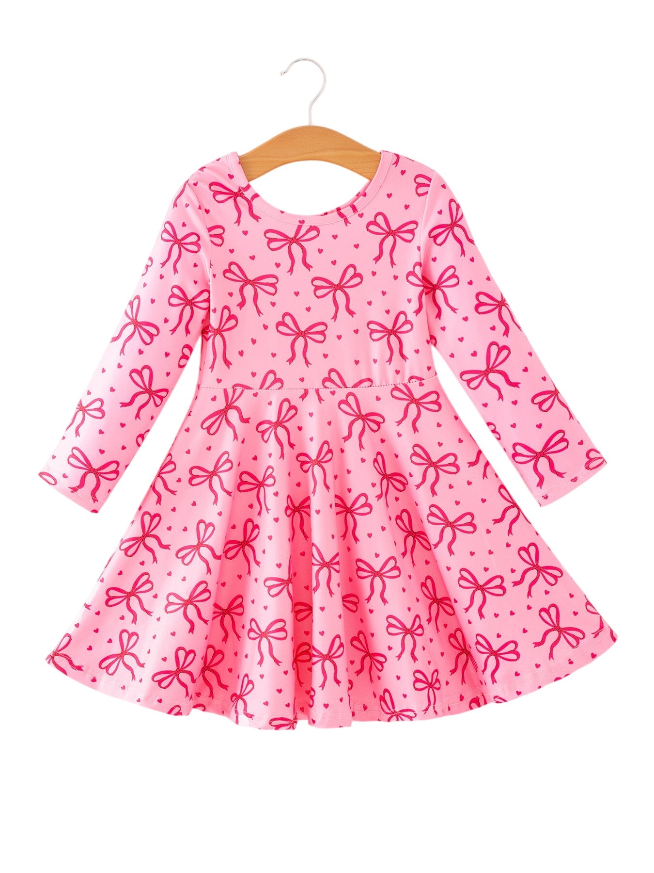 Toddler Girls Valentine’s Day Pink Bow Print Dress