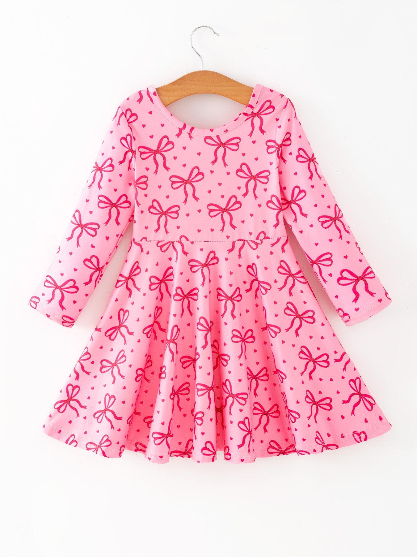 Toddler Girls Valentine’s Day Pink Bow Print Dress