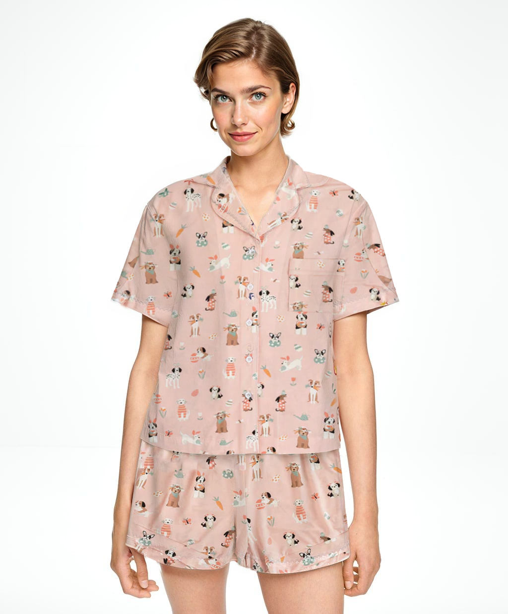 Puppy Egg Hunt (women's Short Sleeve Pj) - Pink