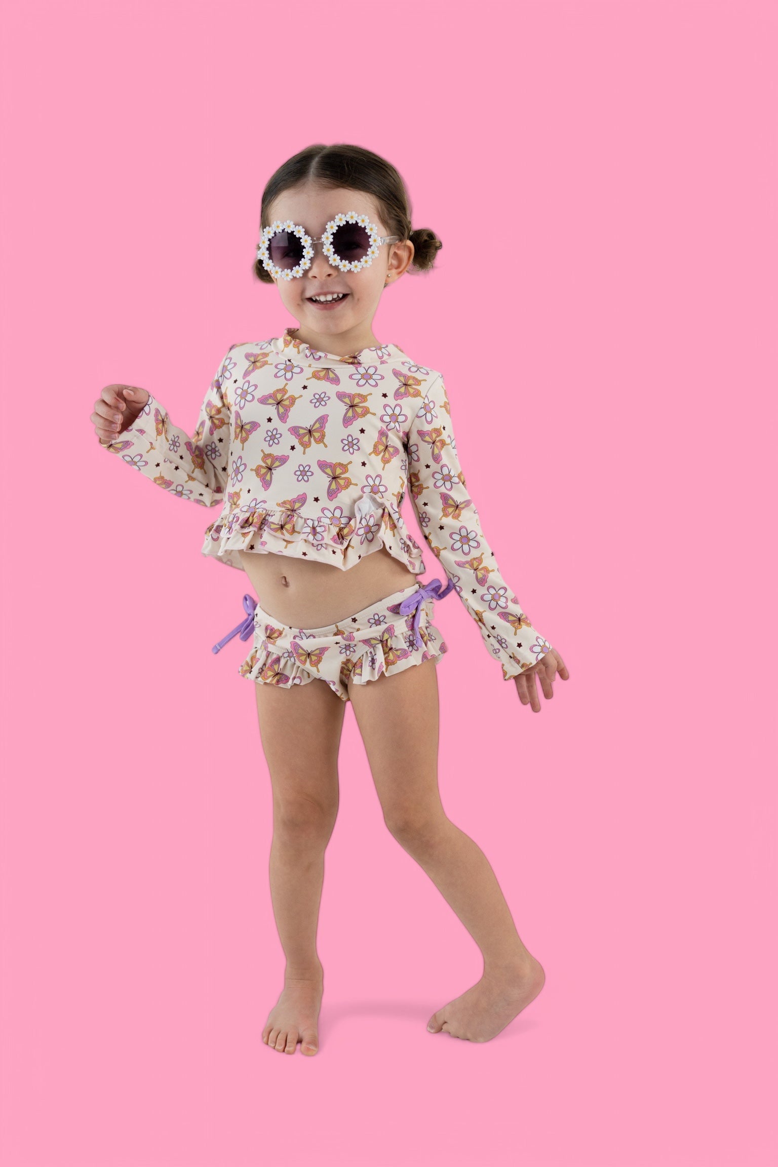 Blossomin’ Butterfly Dream 2-piece Rash Guard Ruffle Swim Suit