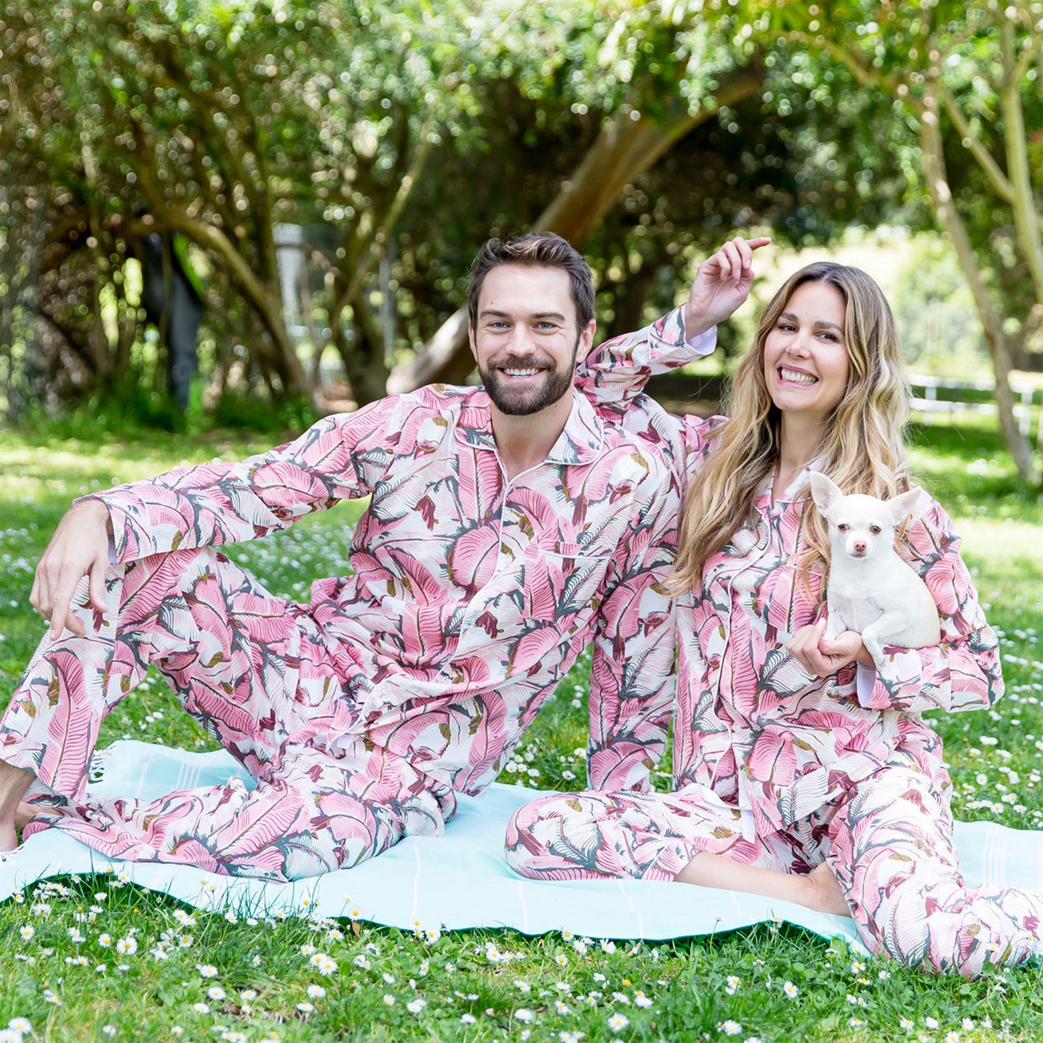 Men's Pink Martinique®, Banana Leaf Shirt + Pj Pant Set