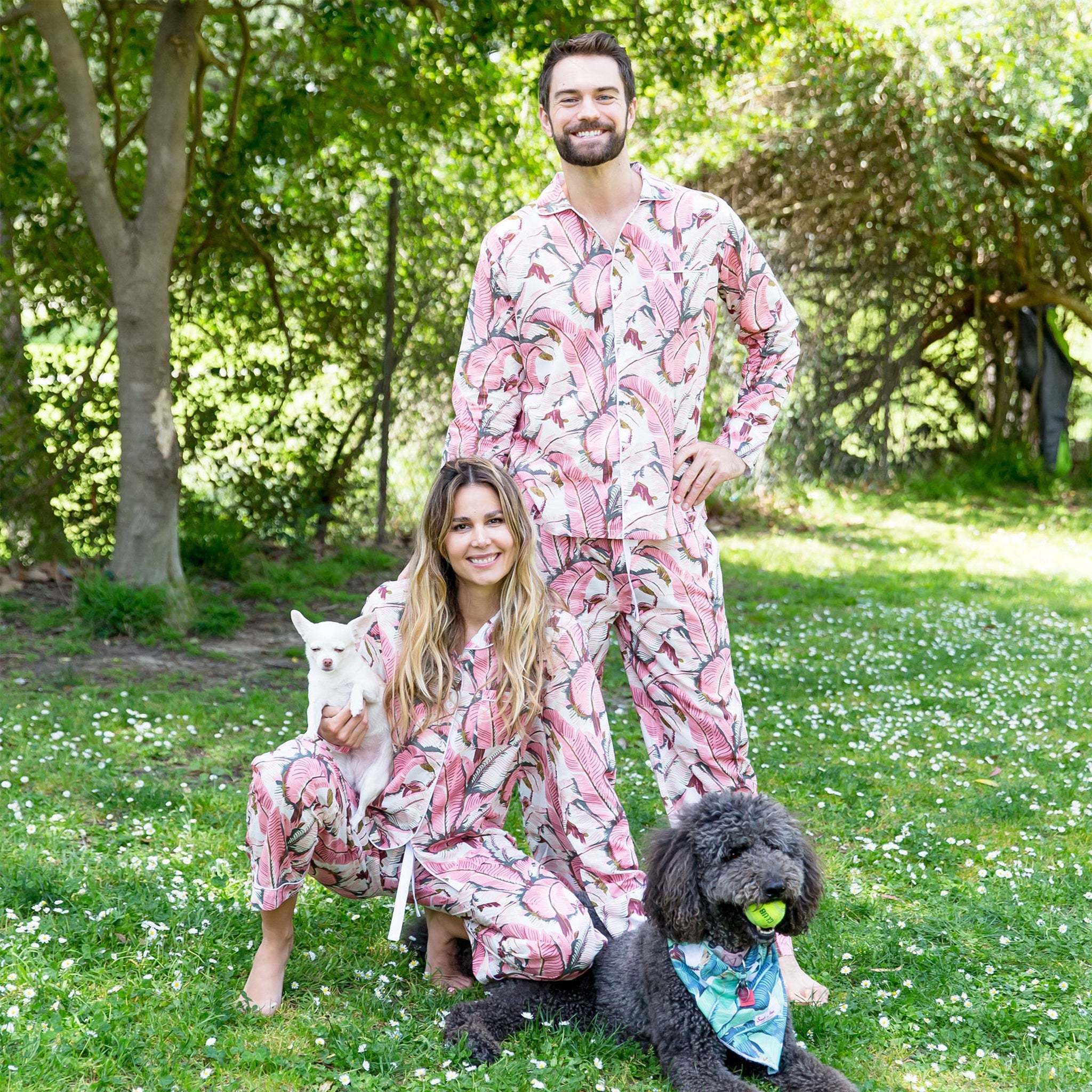 Women's Pink Martinique® Banana Leaf Shirt + Pj Pant Set