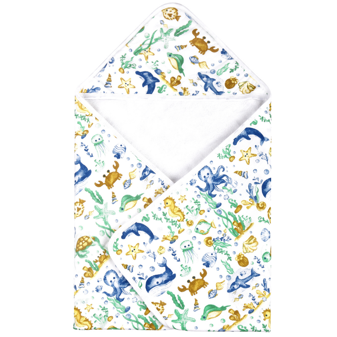 Bamboo Viscose Baby Hooded Towel Ocean Life Print