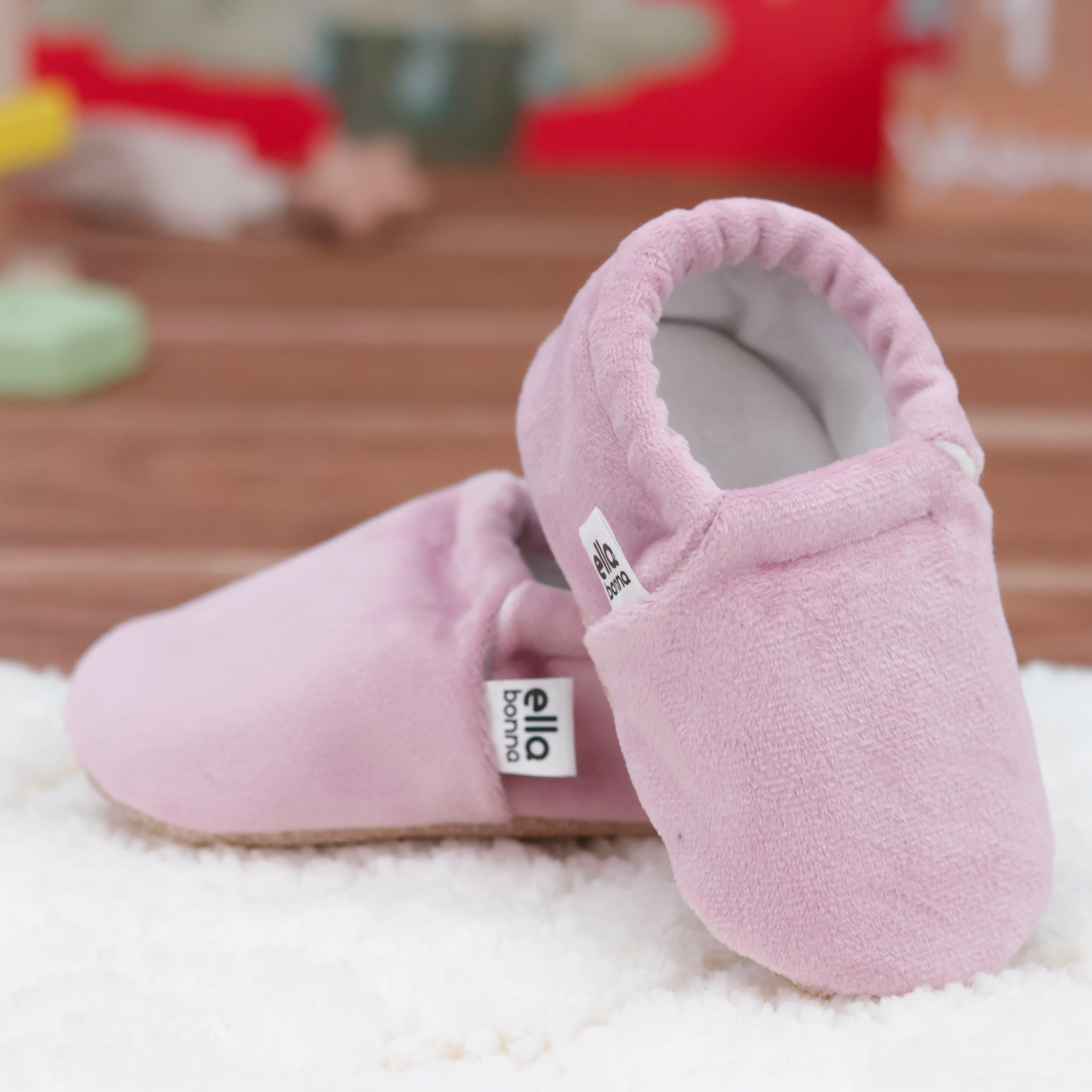 Organic Cotton Velvet Home Nursery Moccasin Shoes, Pink