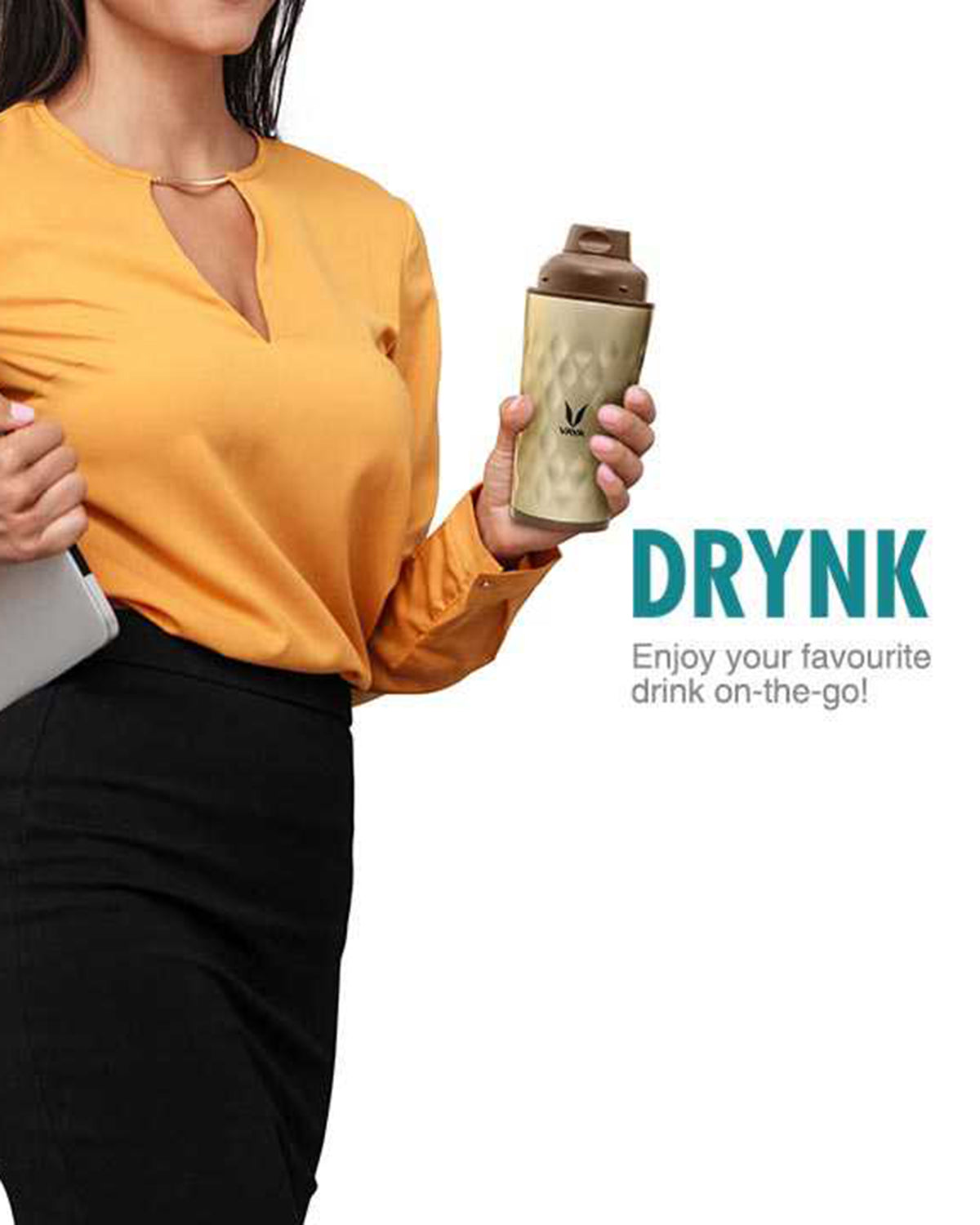 Vaya Drynk - 11.8 Fl.oz - Gold - With Gulper Lid + 2 Cups