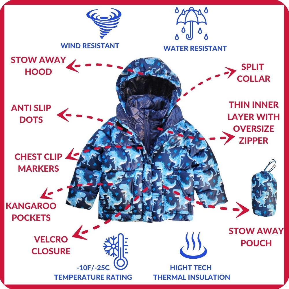 Car Seat Coat | The Road Coat Vegan - Navy Raptor Print