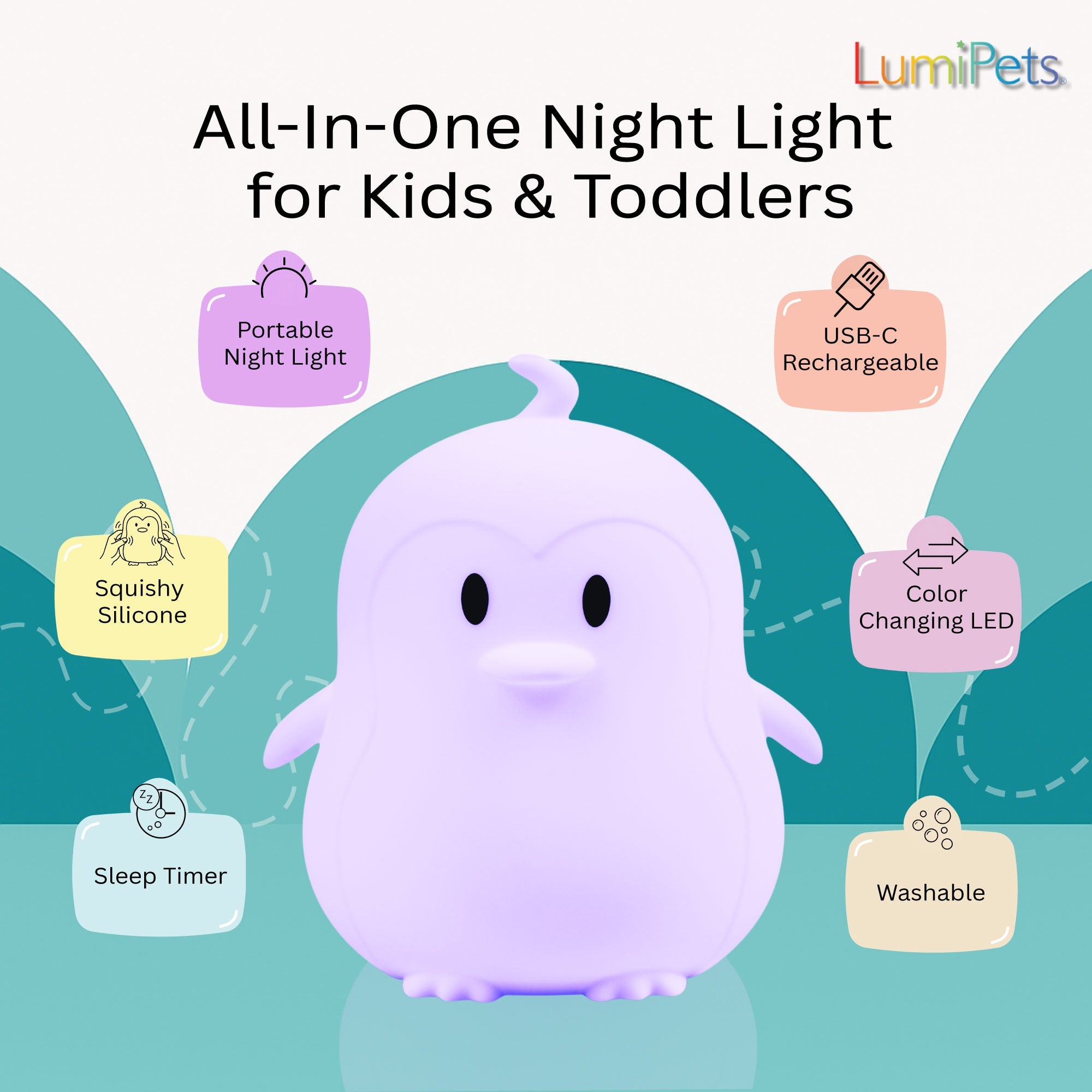 Lumipets® Pebbles The Penguin- Children's Touch Night Light